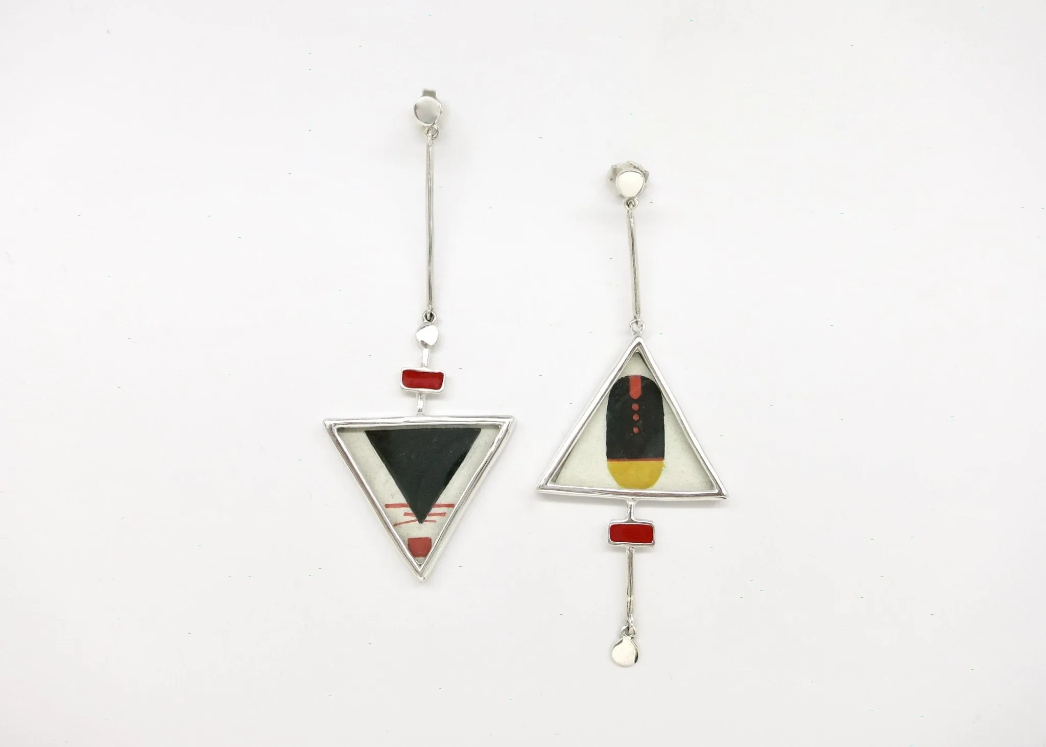 Stunning, asymmetrical, long, Tantric art earrings