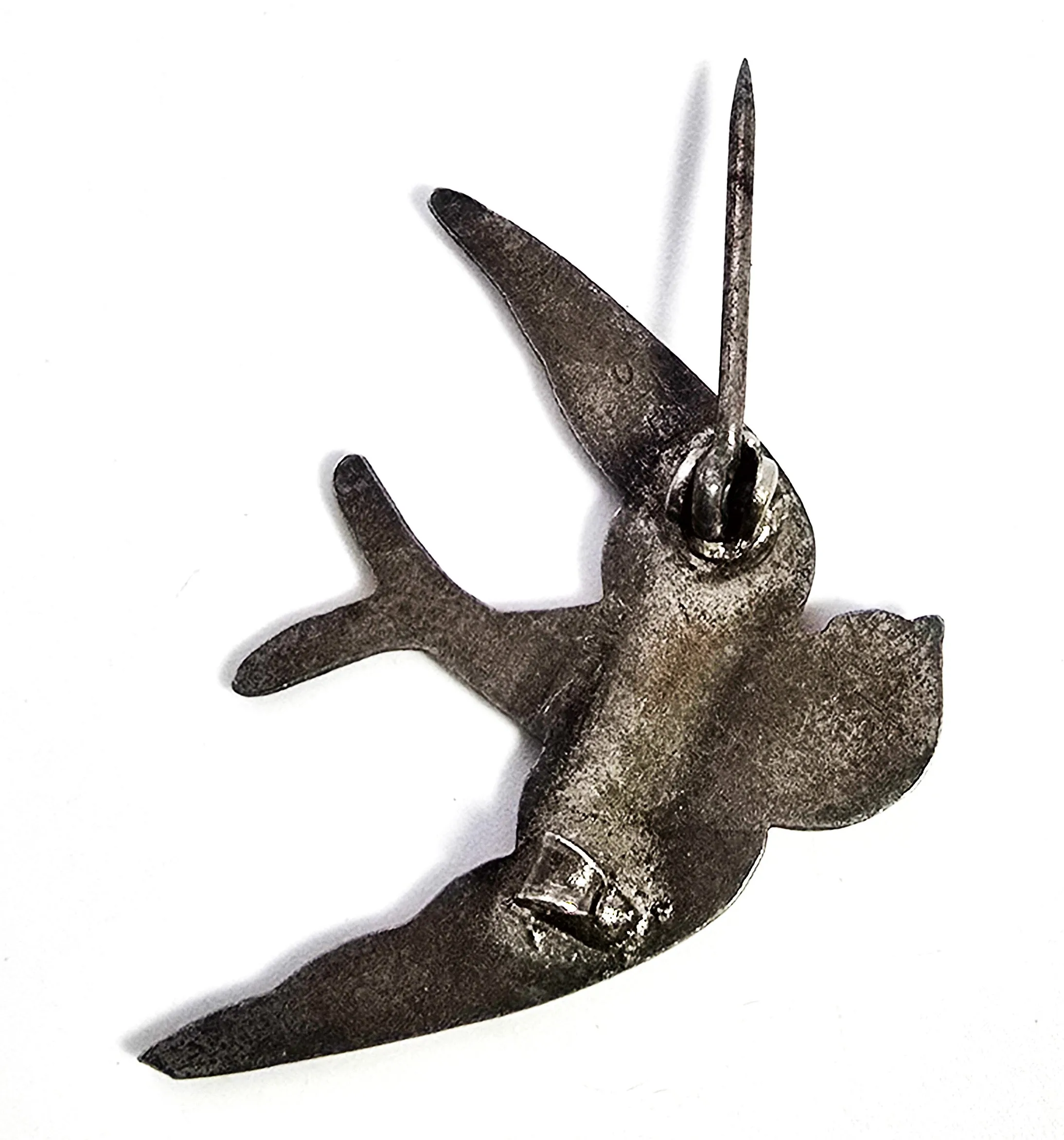 Swallow Guilloche blue and green antique sterling silver brooch DAMAGED