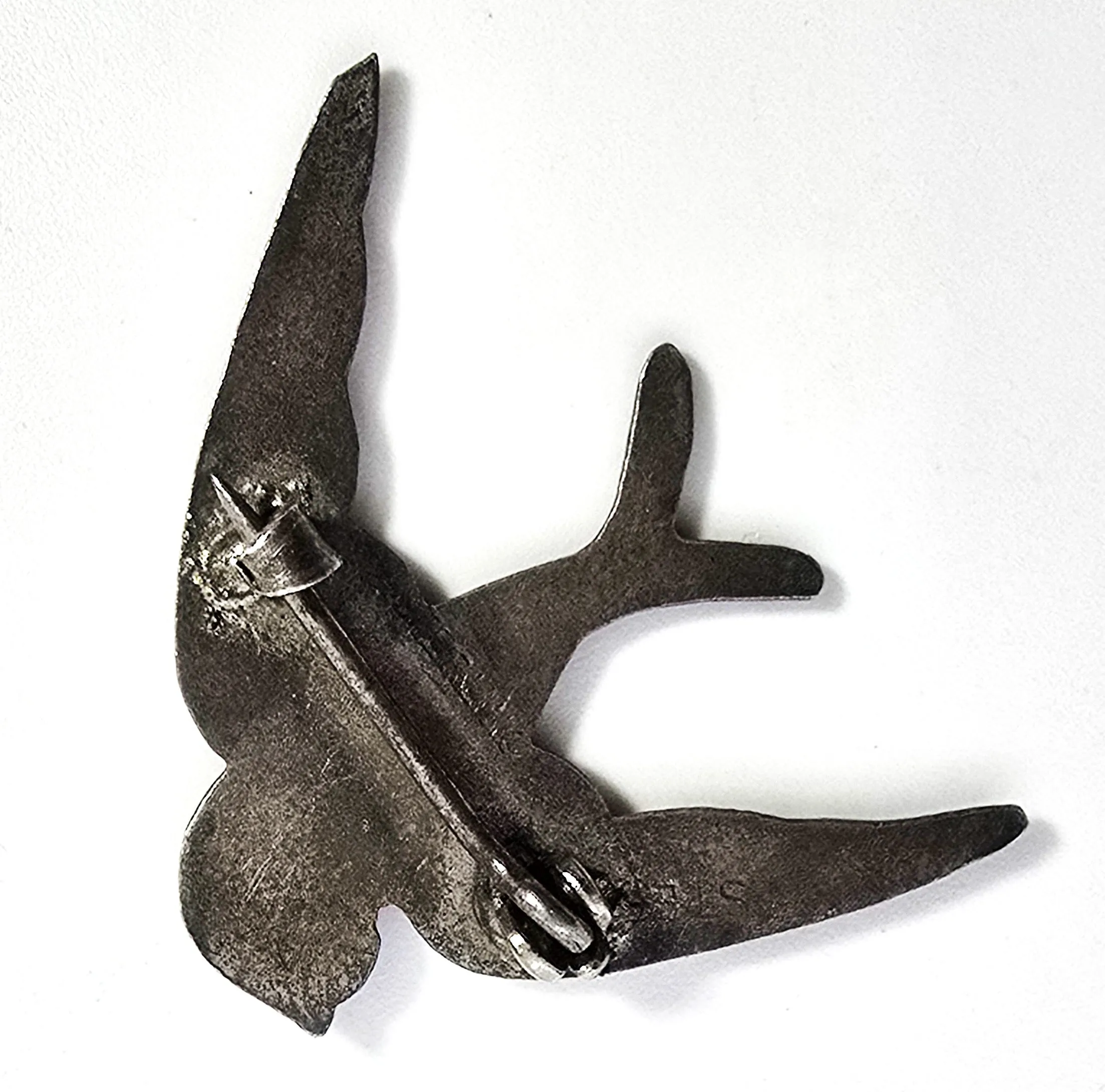 Swallow Guilloche blue and green antique sterling silver brooch DAMAGED