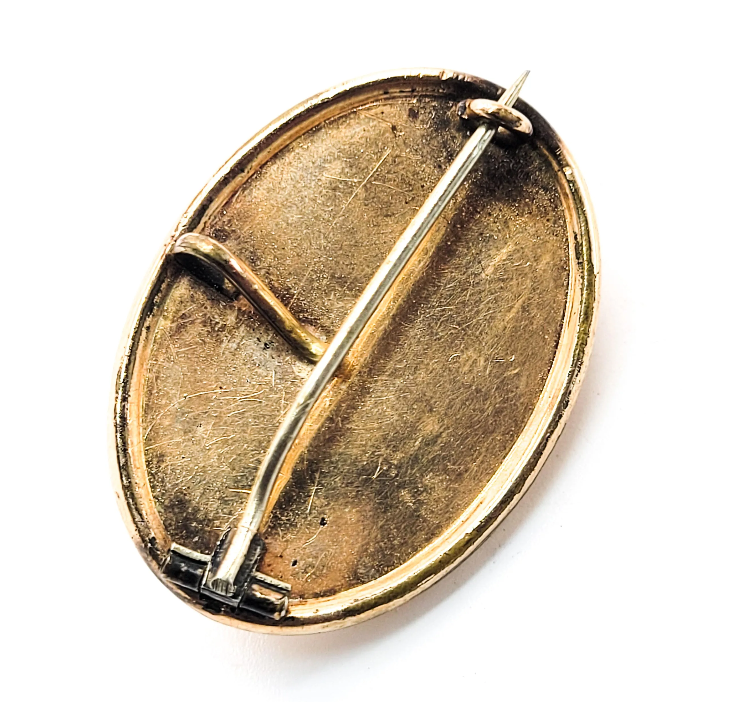 Taille d'épargne antique Victorian gold filled black enamel watch fob brooch