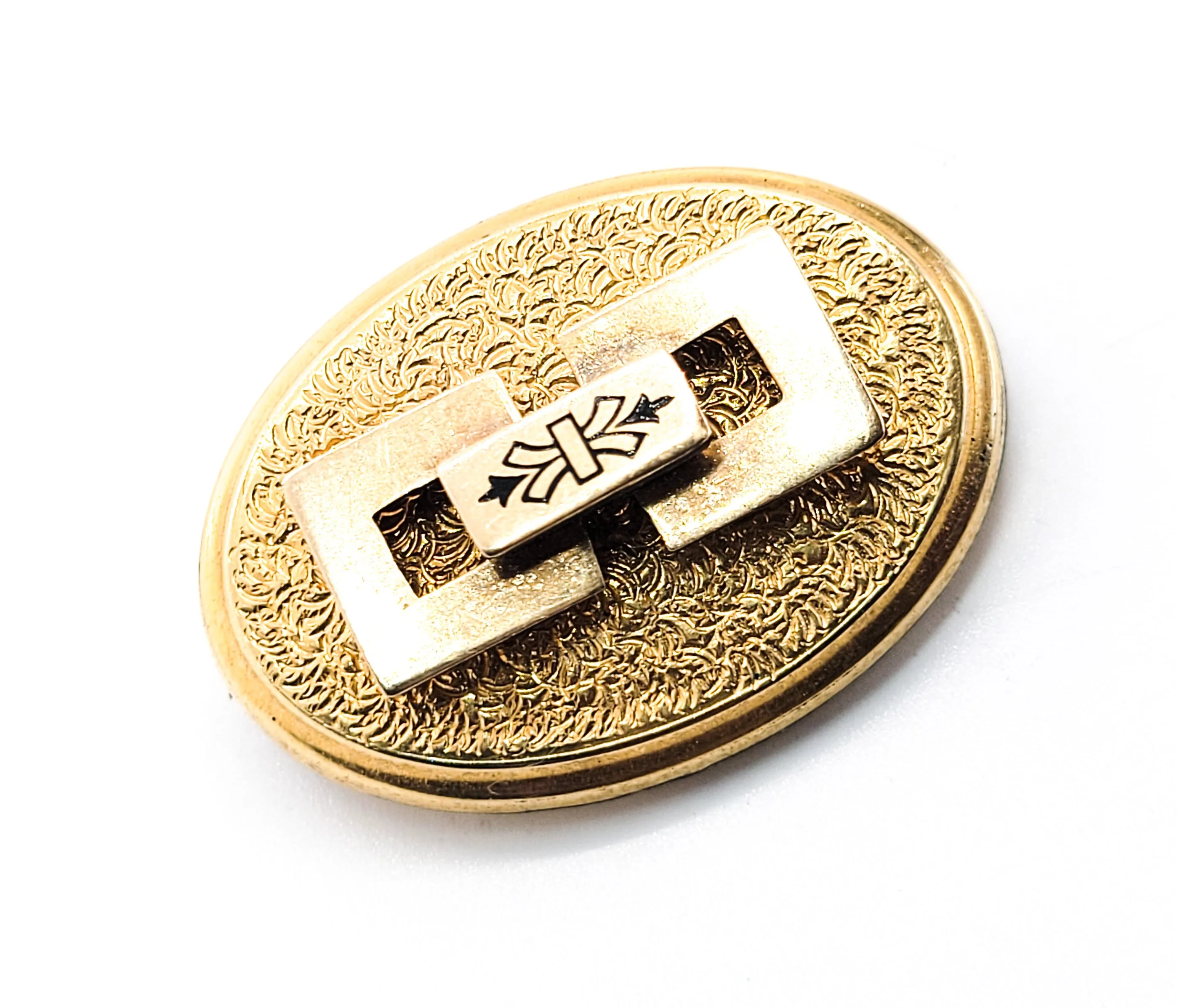 Taille d'épargne antique Victorian gold filled black enamel watch fob brooch
