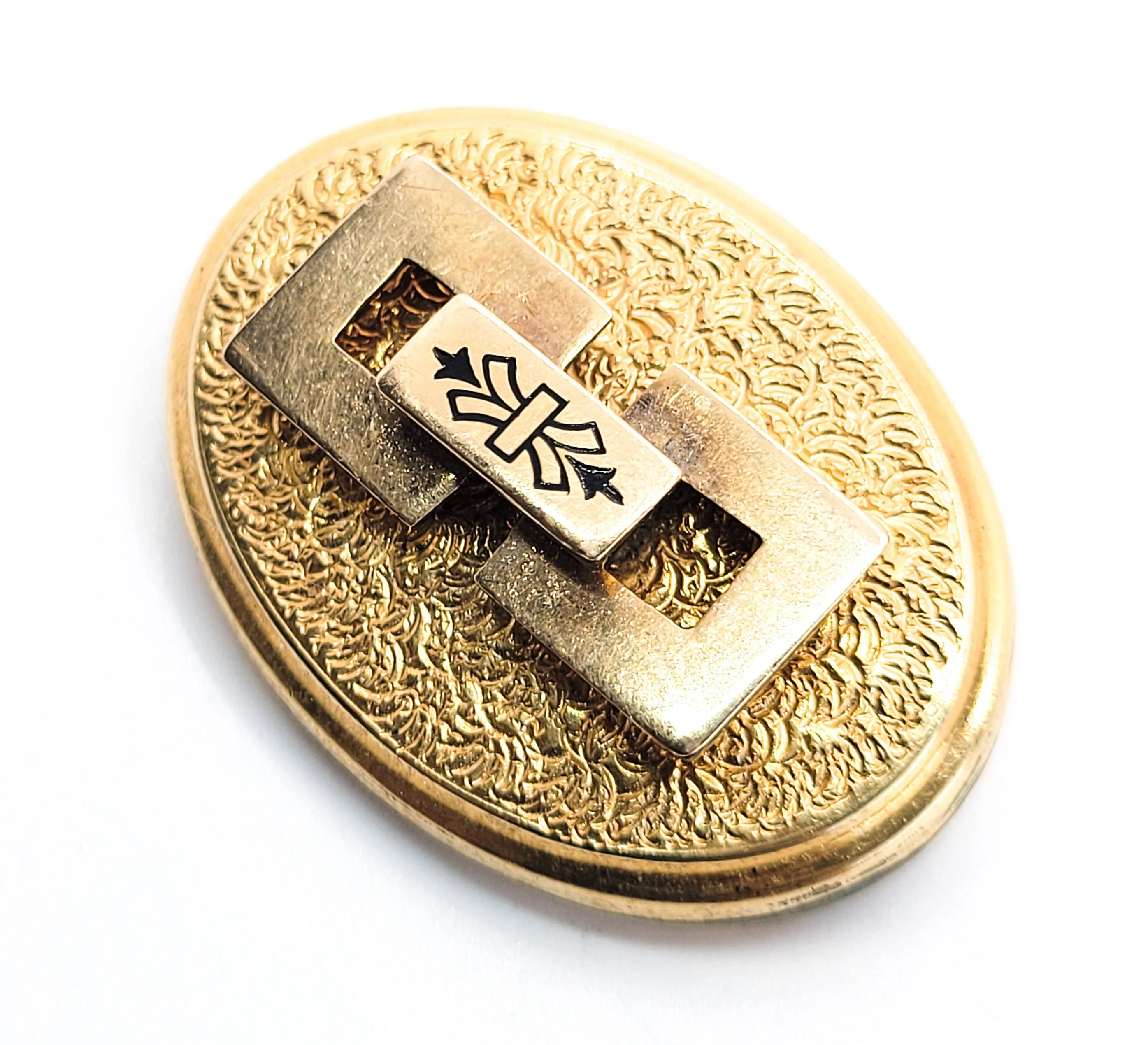 Taille d'épargne antique Victorian gold filled black enamel watch fob brooch