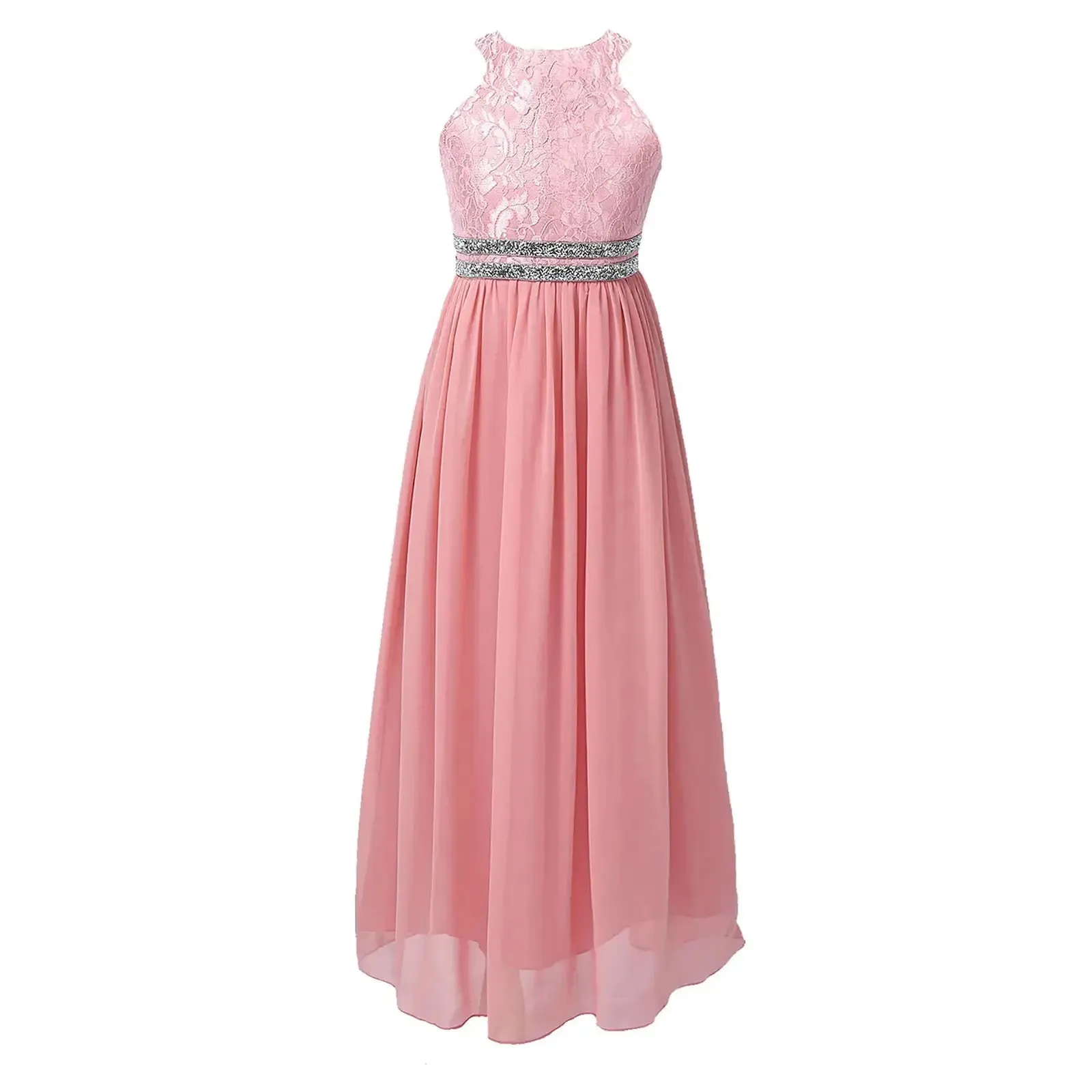 Teen Girls Sleeveless Sequined Floral Lace Shiny Dress for Wedding Formal Birthday Party Dresses