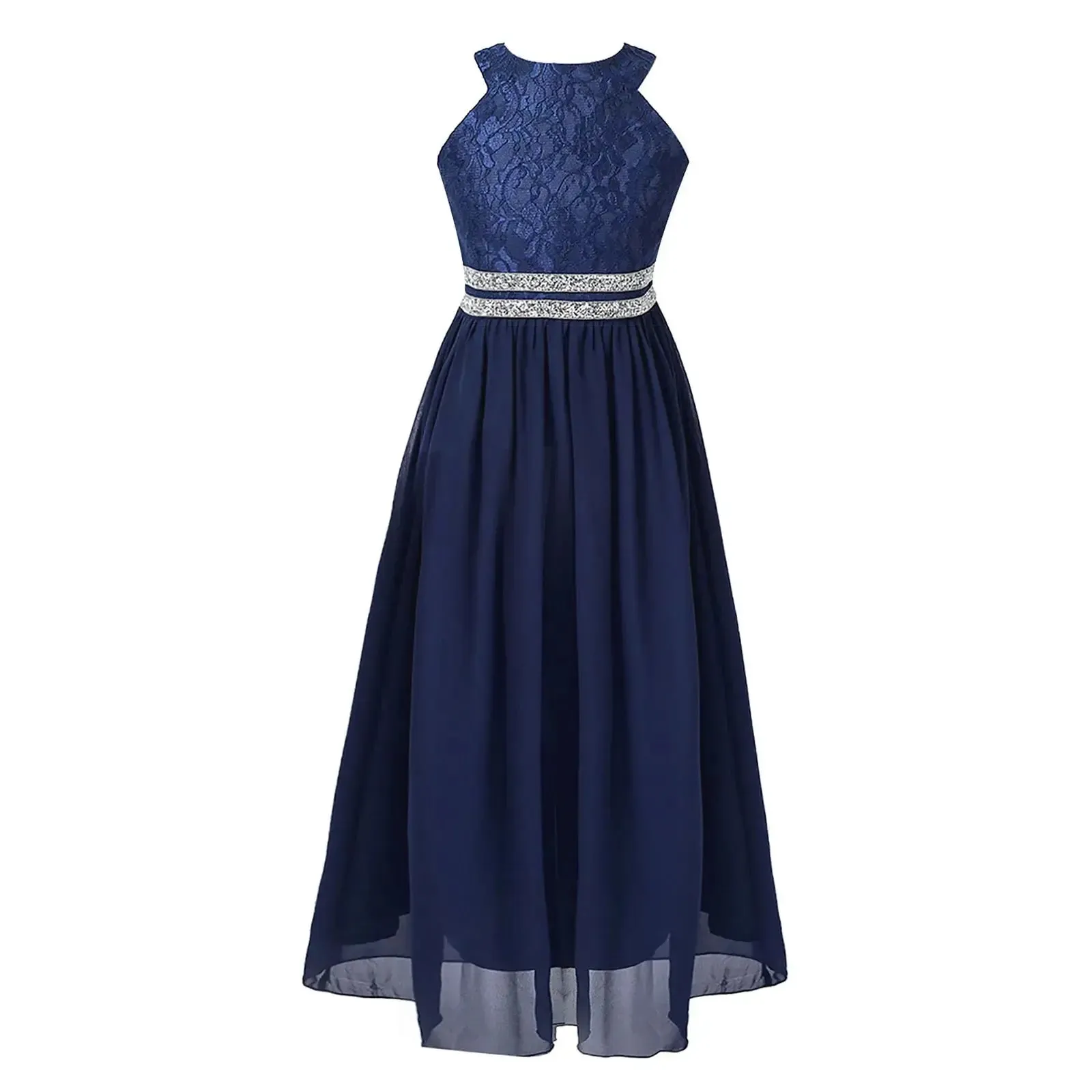 Teen Girls Sleeveless Sequined Floral Lace Shiny Dress for Wedding Formal Birthday Party Dresses