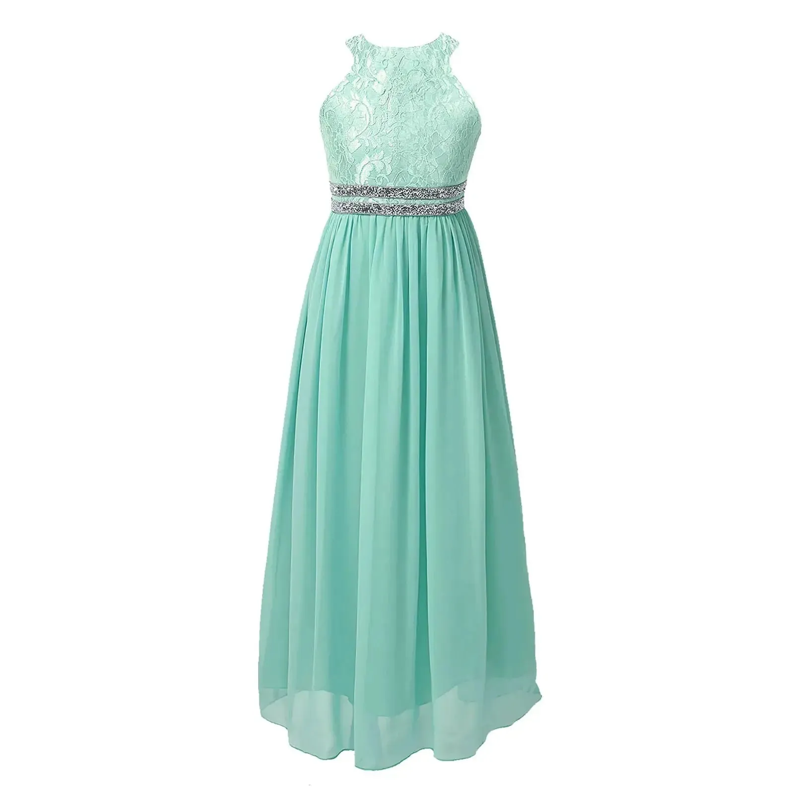 Teen Girls Sleeveless Sequined Floral Lace Shiny Dress for Wedding Formal Birthday Party Dresses