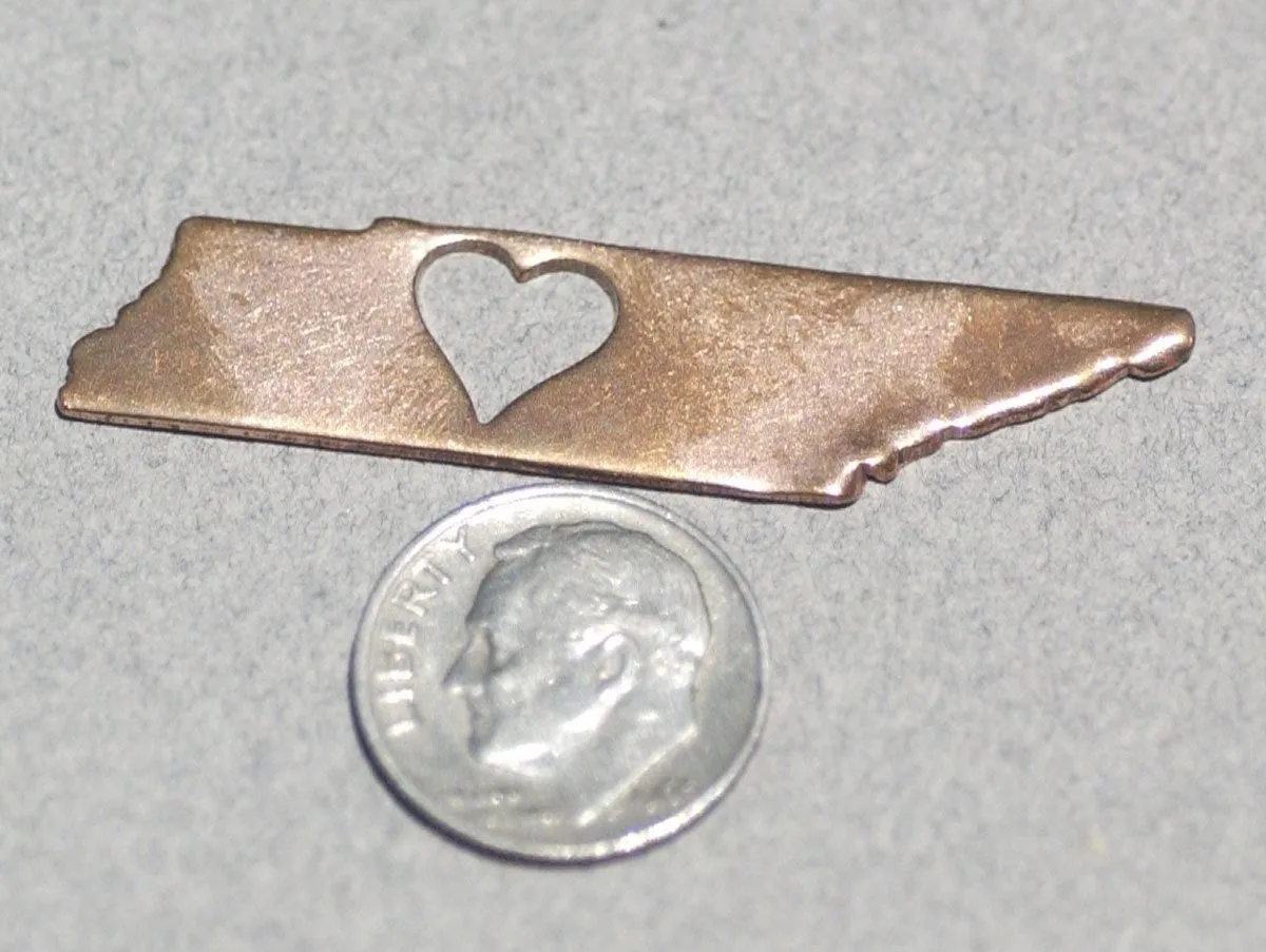 Tennessee State with Heart Perfect Cutout Blanks for Enameling Metalworking Stamping Texturing Blank Variety of Metals - 4 pieces