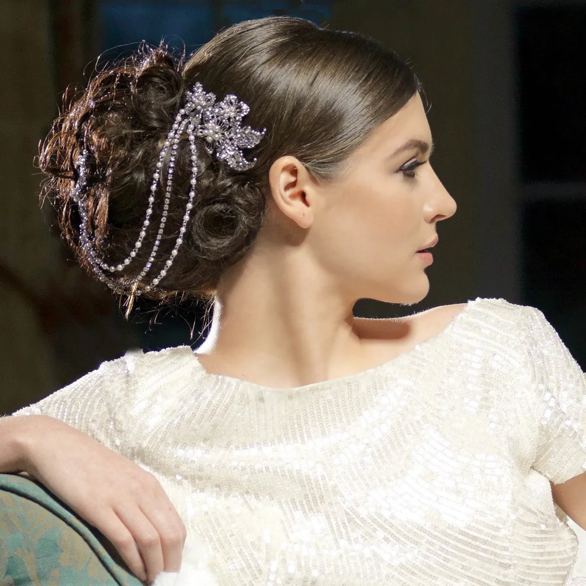 Touquet Crystal Pearl Bridal Hair Vine