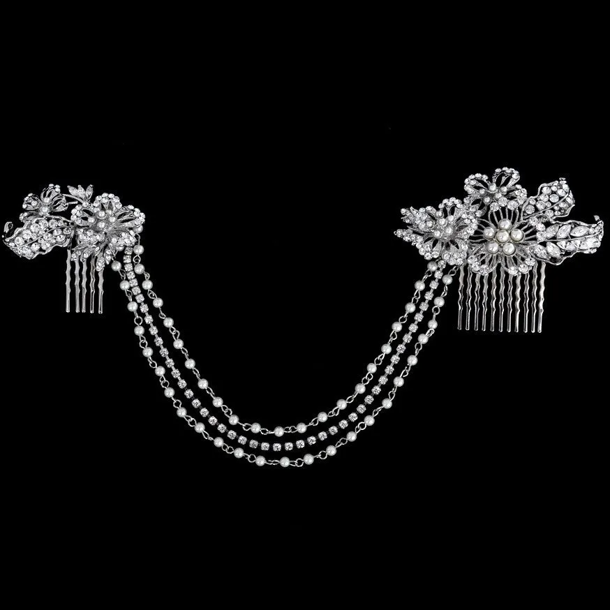 Touquet Crystal Pearl Bridal Hair Vine