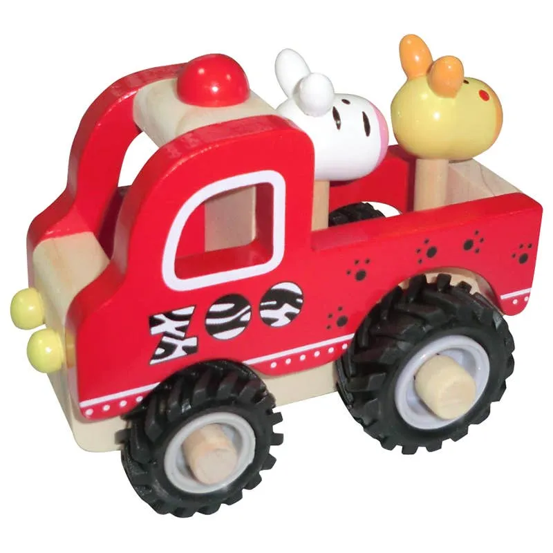 ToysLink - Wooden Zoo Truck Toy with Animal Figurines