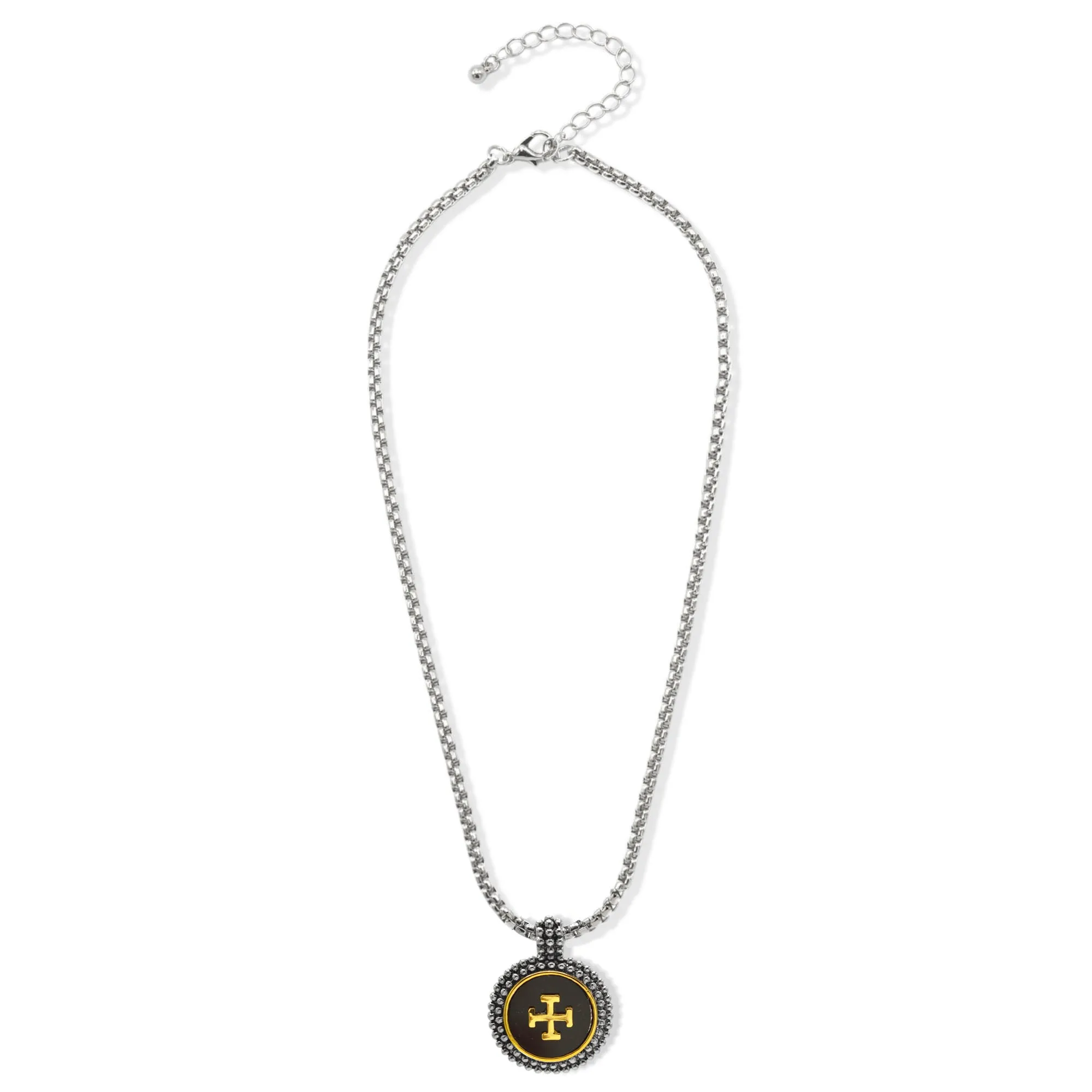 Two-Tone Mother of Pearl or Enamel Round Pendant Box Chain Necklace # 23168EH Explore More Colors ⚪ ⚫(EE9)