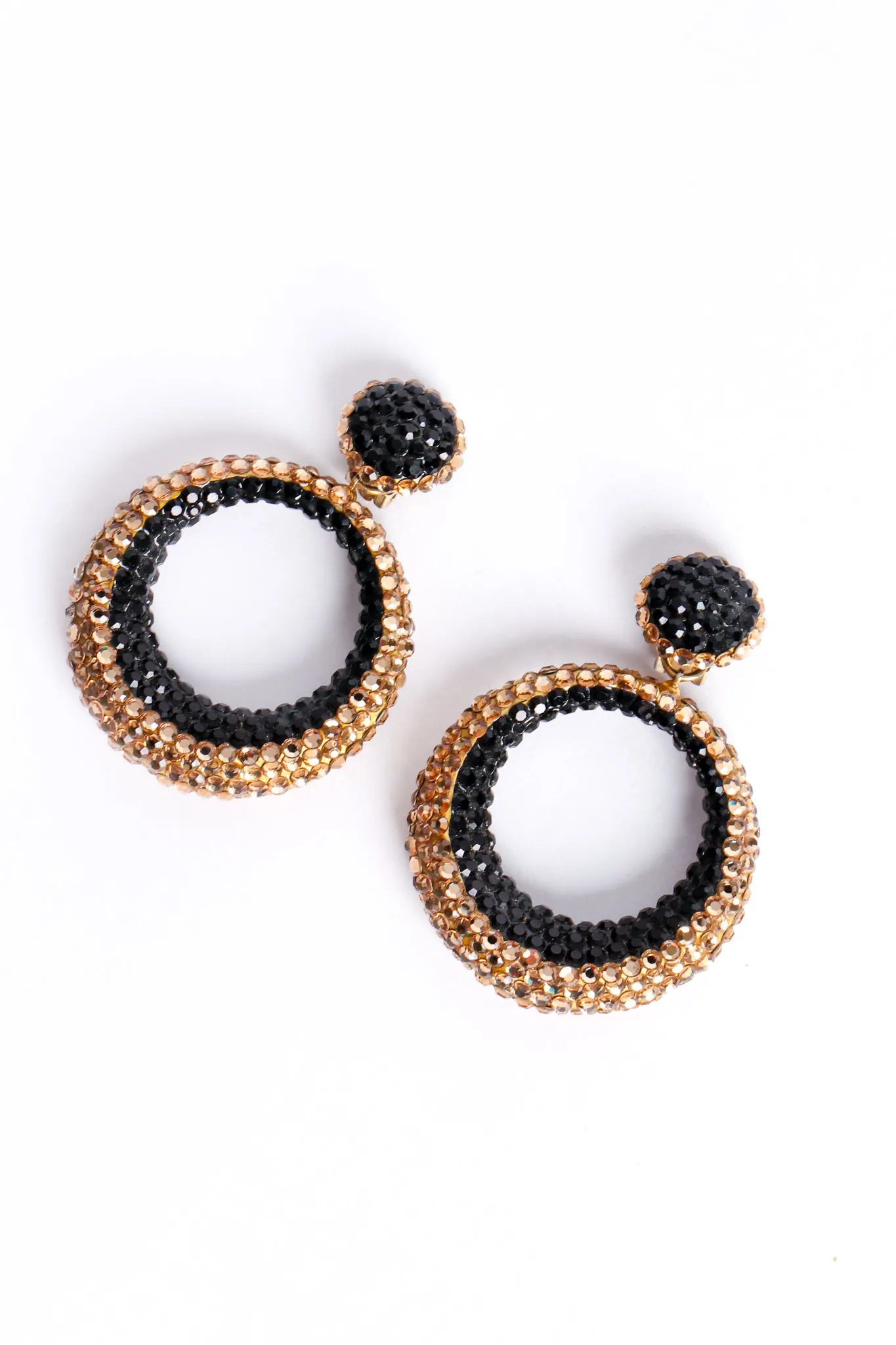Two-Tone Rhinestone Hoop Earrings