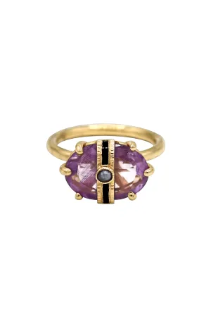 Victorian 14K Gold Amethyst and Seed Pearl Ribbon Ring
