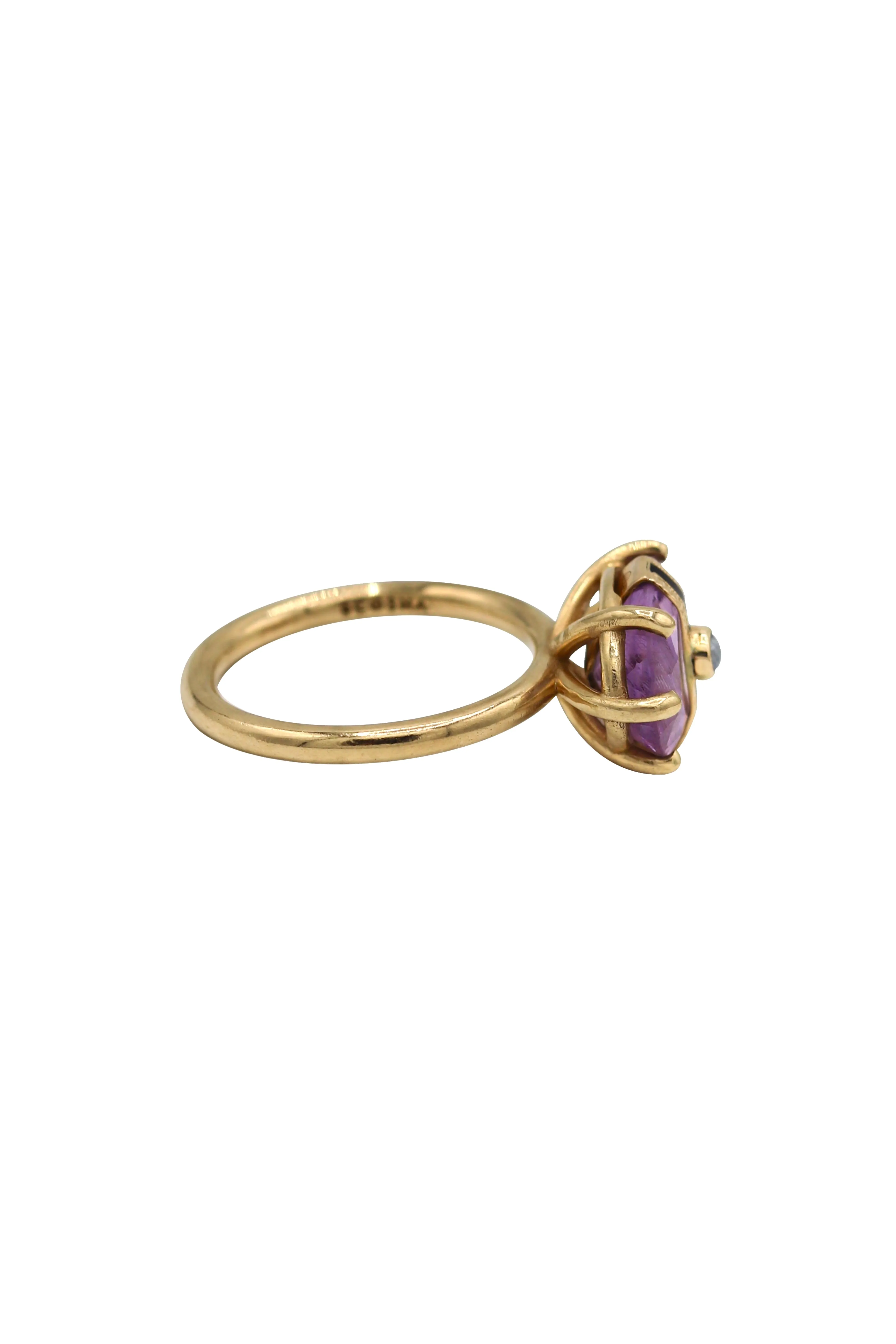 Victorian 14K Gold Amethyst and Seed Pearl Ribbon Ring