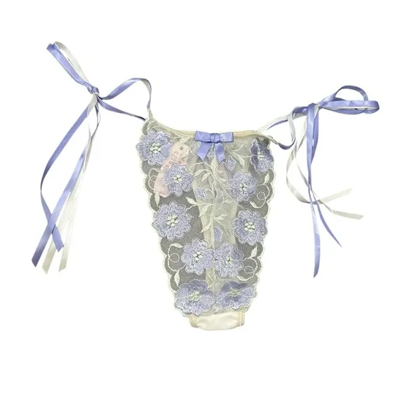 Victoria’s Secret Y2K Floral Lace Thong with Ribbon Ties