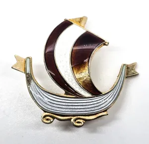 Viking ship Guilloche Aksel Holmsen Norway Sterling Silver Enameled brooch CHIPPED