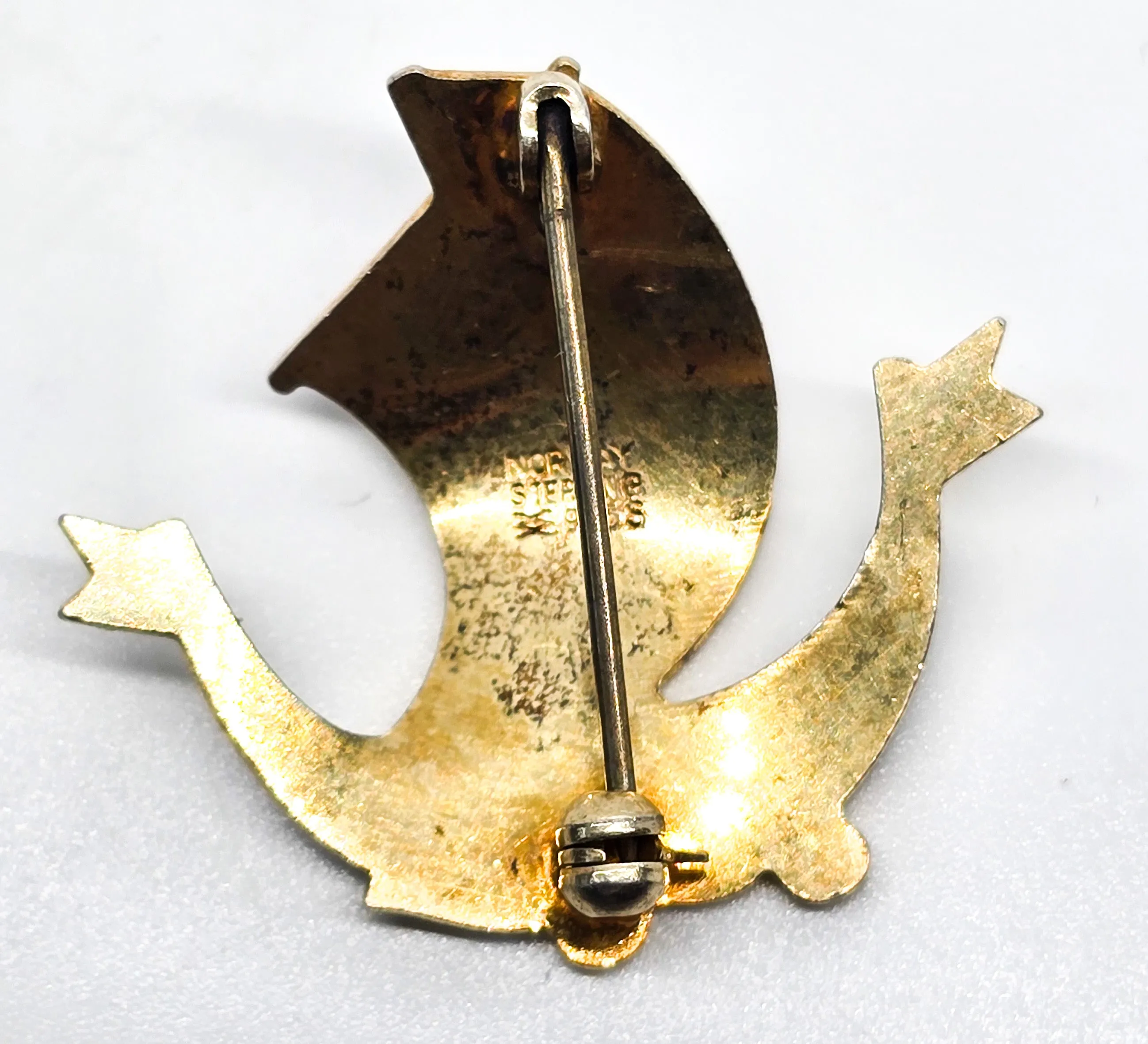 Viking ship Guilloche Aksel Holmsen Norway Sterling Silver Enameled brooch CHIPPED