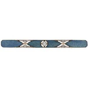Vintage 14K Yellow Gold Enamel Diamond and Pearl Pin