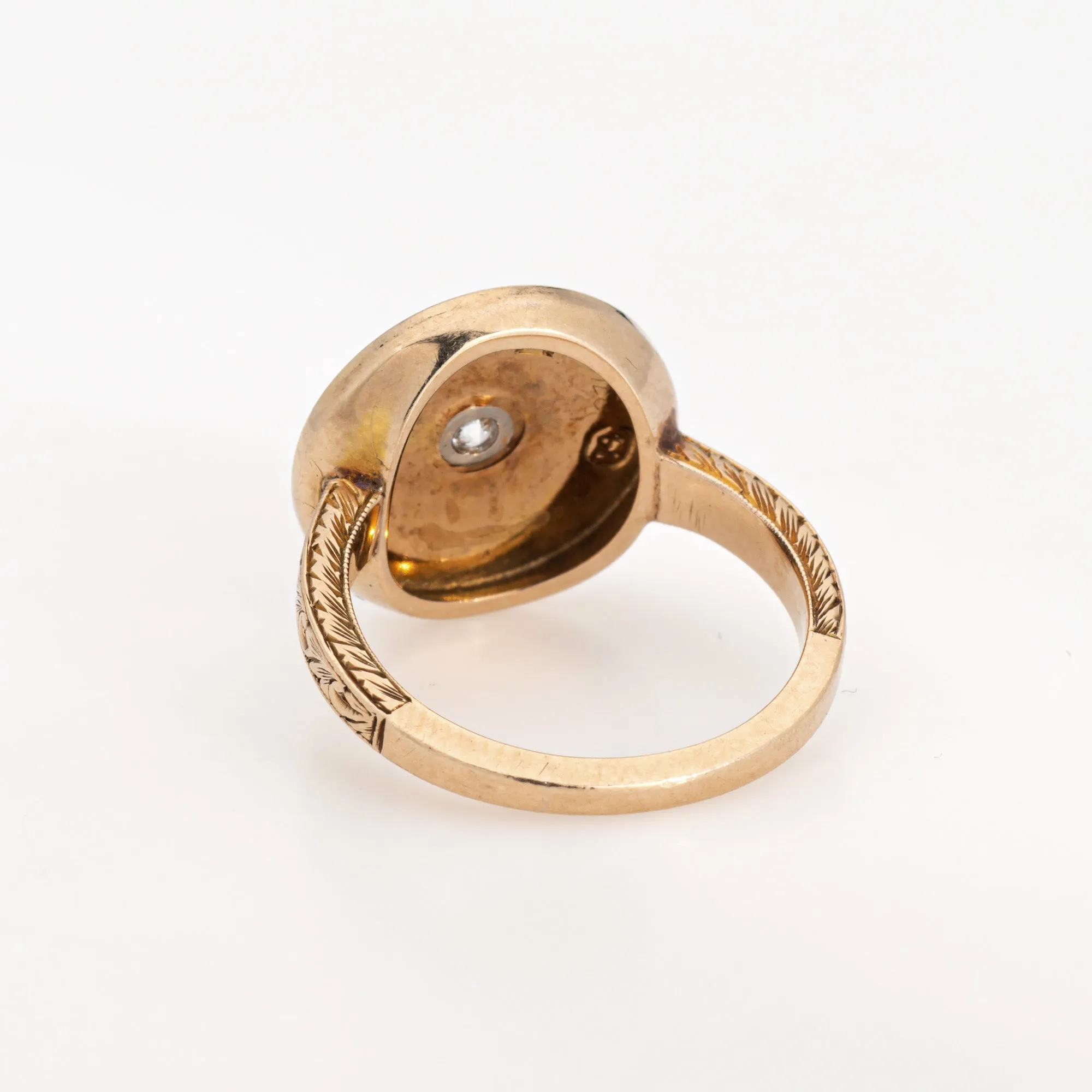 Vintage Art Deco Diamond Enamel Ring Circle 14k Yellow Gold Sz 5.5 Fine Jewelry