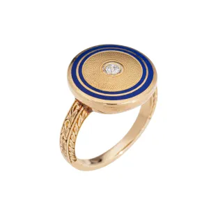 Vintage Art Deco Diamond Enamel Ring Circle 14k Yellow Gold Sz 5.5 Fine Jewelry