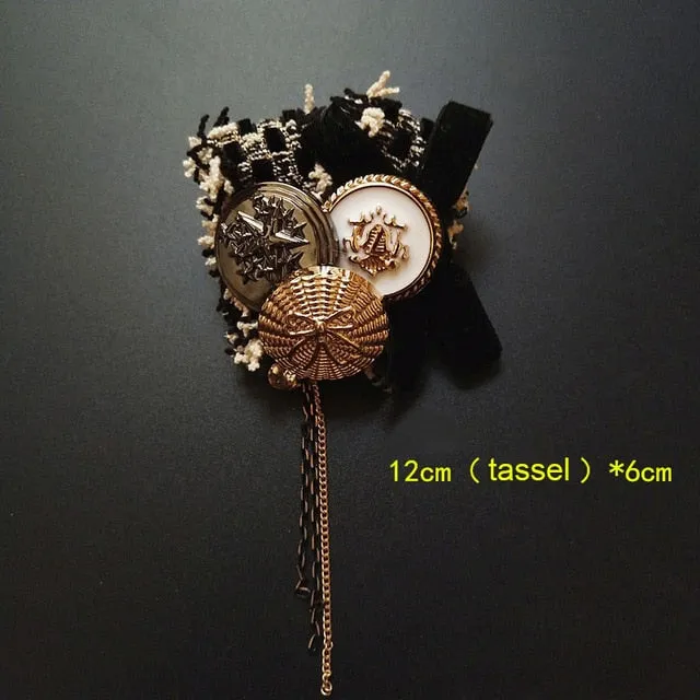 Vintage Baroque Court Wind Badge Fringe Brooch Fabric Knitting Bow Drill Coat Sweater Accessories For Woman