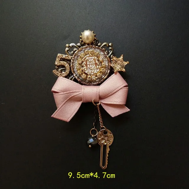Vintage Baroque Court Wind Badge Fringe Brooch Fabric Knitting Bow Drill Coat Sweater Accessories For Woman