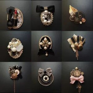 Vintage Baroque Court Wind Badge Fringe Brooch Fabric Knitting Bow Drill Coat Sweater Accessories For Woman