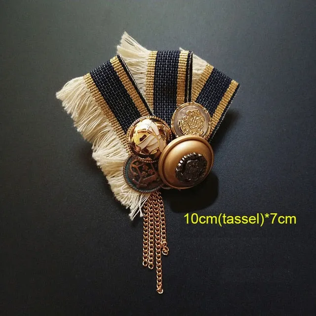 Vintage Baroque Court Wind Badge Fringe Brooch Fabric Knitting Bow Drill Coat Sweater Accessories For Woman