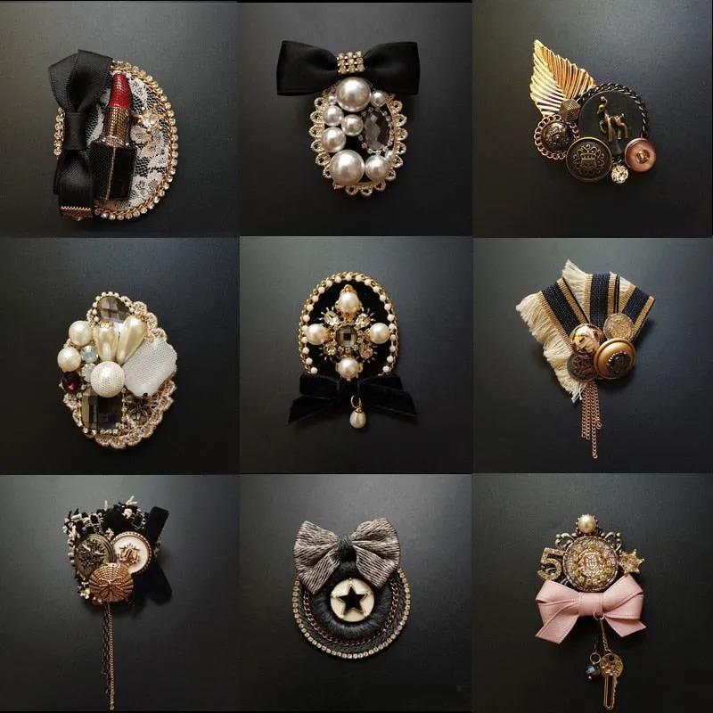 Vintage Baroque Court Wind Badge Fringe Brooch Fabric Knitting Bow Drill Coat Sweater Accessories For Woman