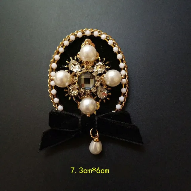 Vintage Baroque Court Wind Badge Fringe Brooch Fabric Knitting Bow Drill Coat Sweater Accessories For Woman
