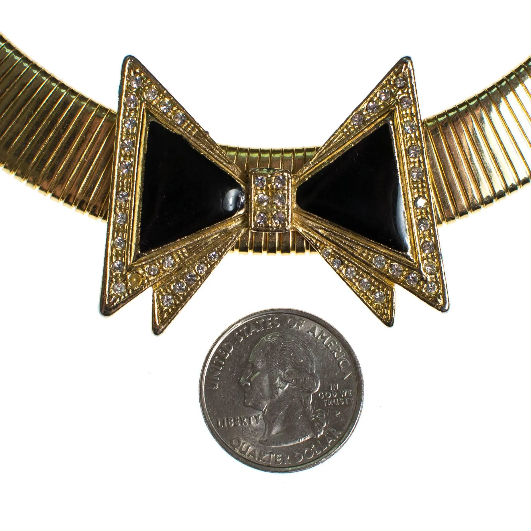 Vintage Black and Gold Bow Necklace