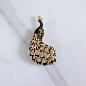 Vintage Black and Gold Peacock Brooch