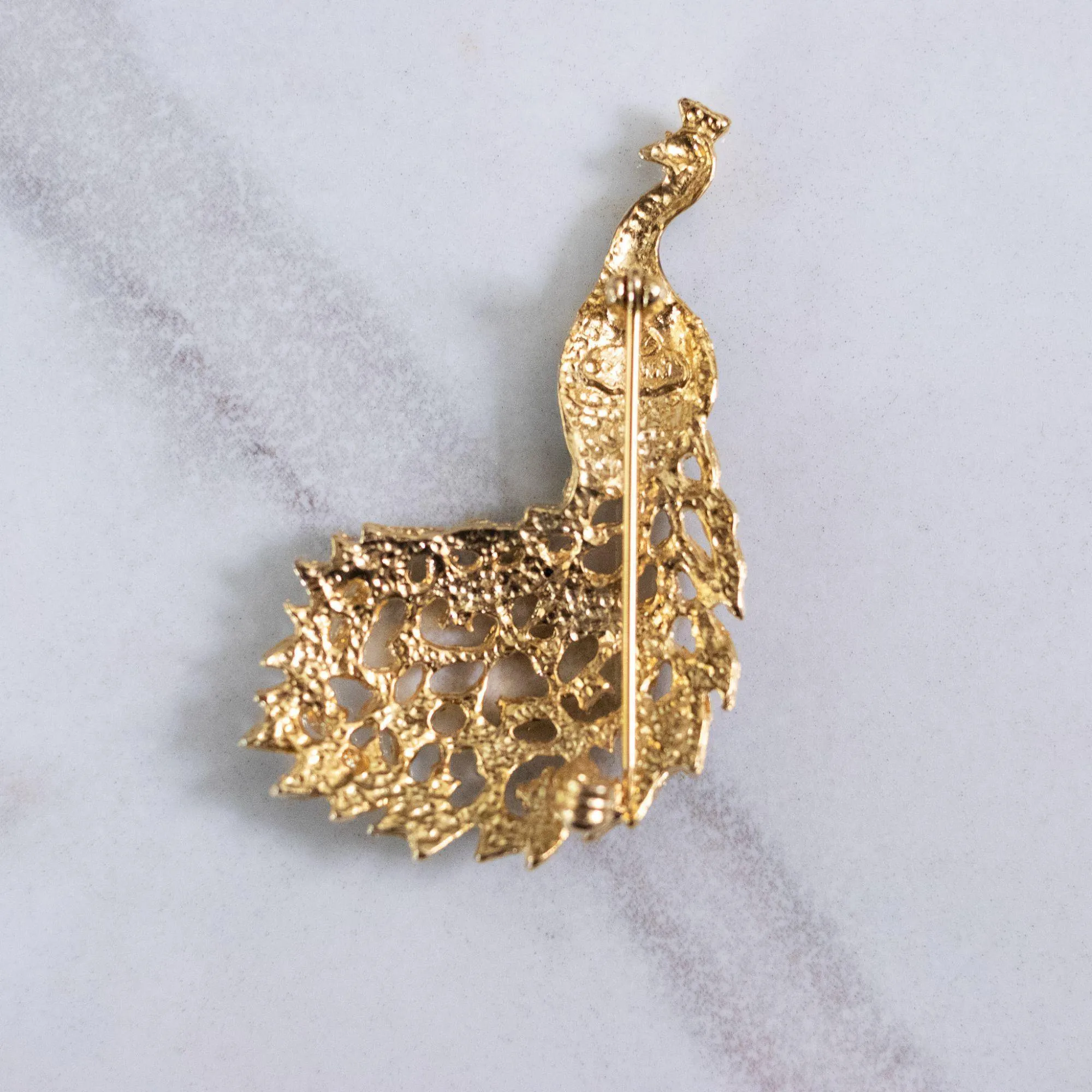 Vintage Black and Gold Peacock Brooch
