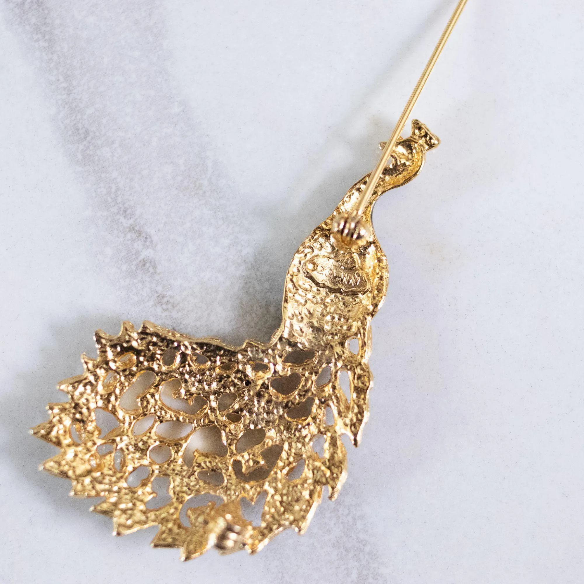 Vintage Black and Gold Peacock Brooch