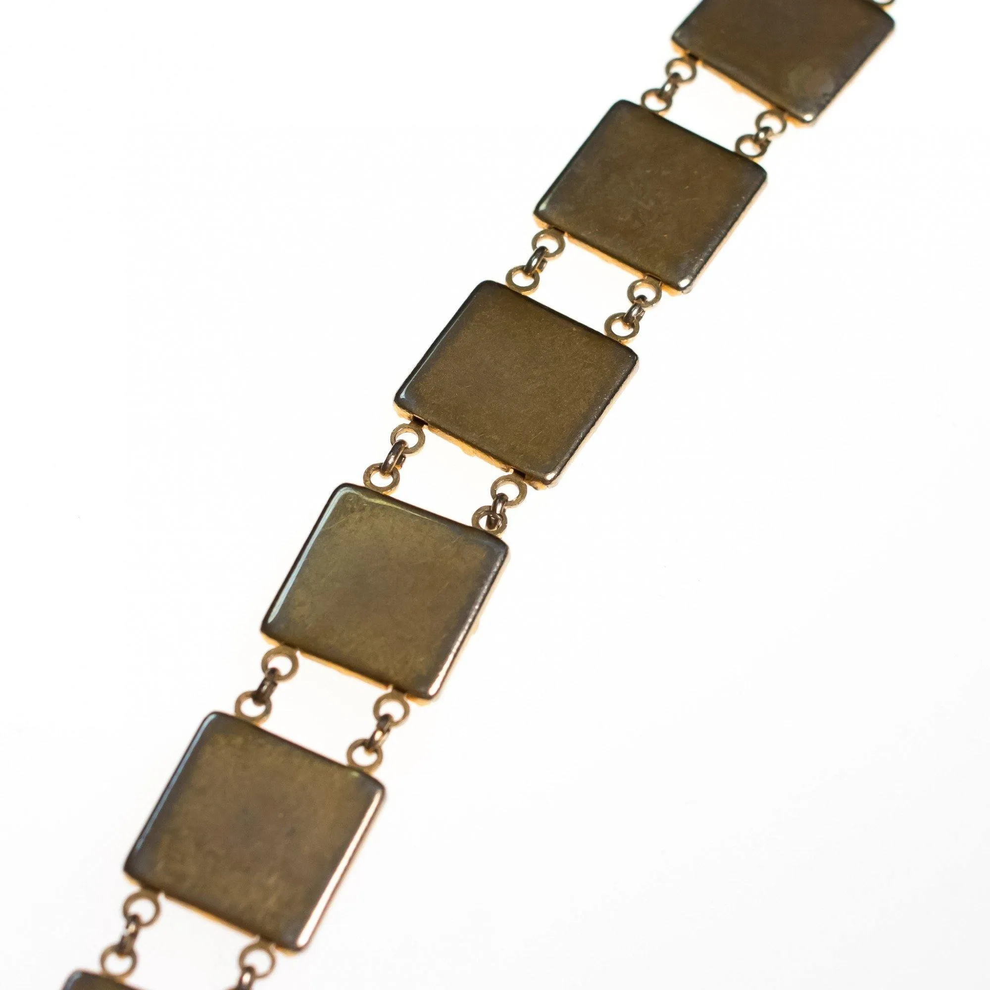 Vintage Black Enamel and Spanish Silver and Gold Damascene Square Link Bracelet