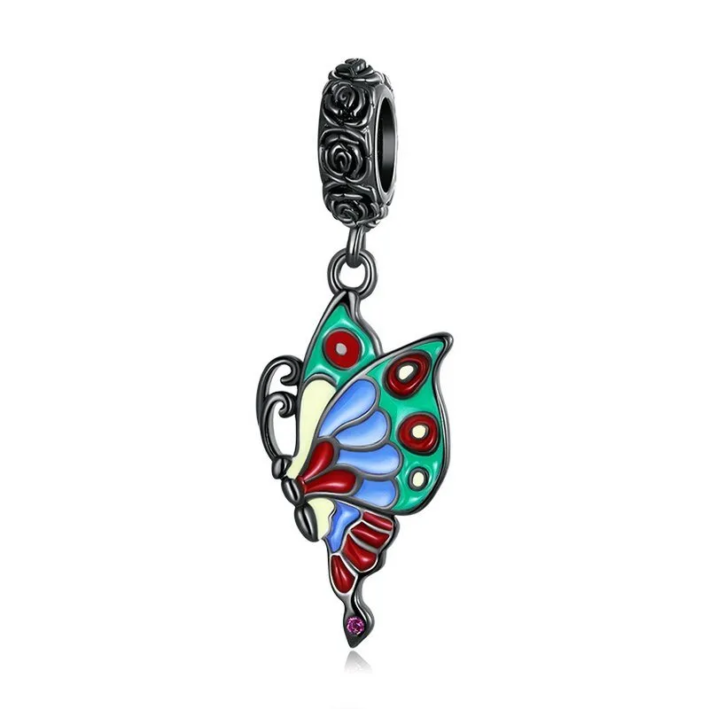 Vintage Black Rose Pistol & Butterfly Charm