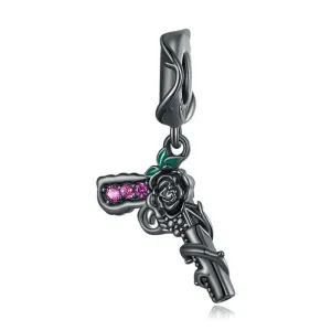 Vintage Black Rose Pistol & Butterfly Charm