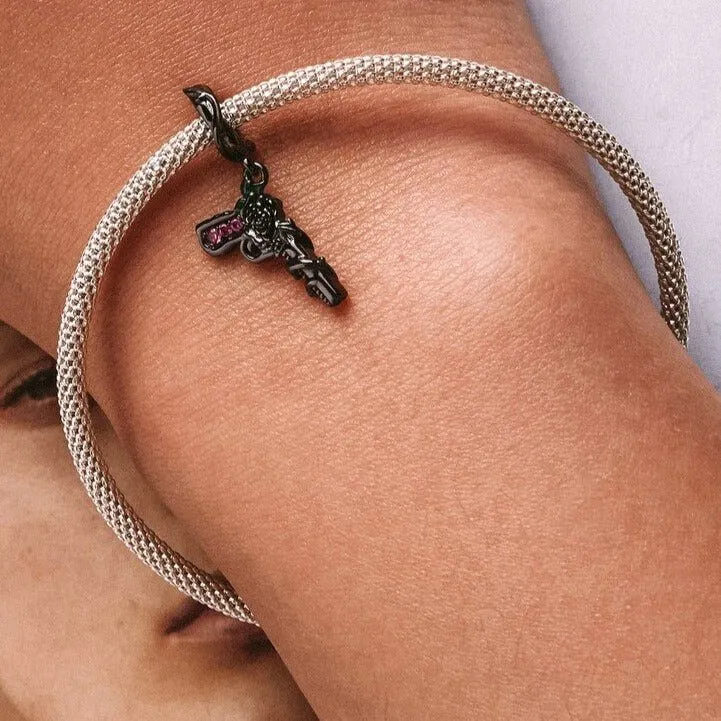 Vintage Black Rose Pistol & Butterfly Charm