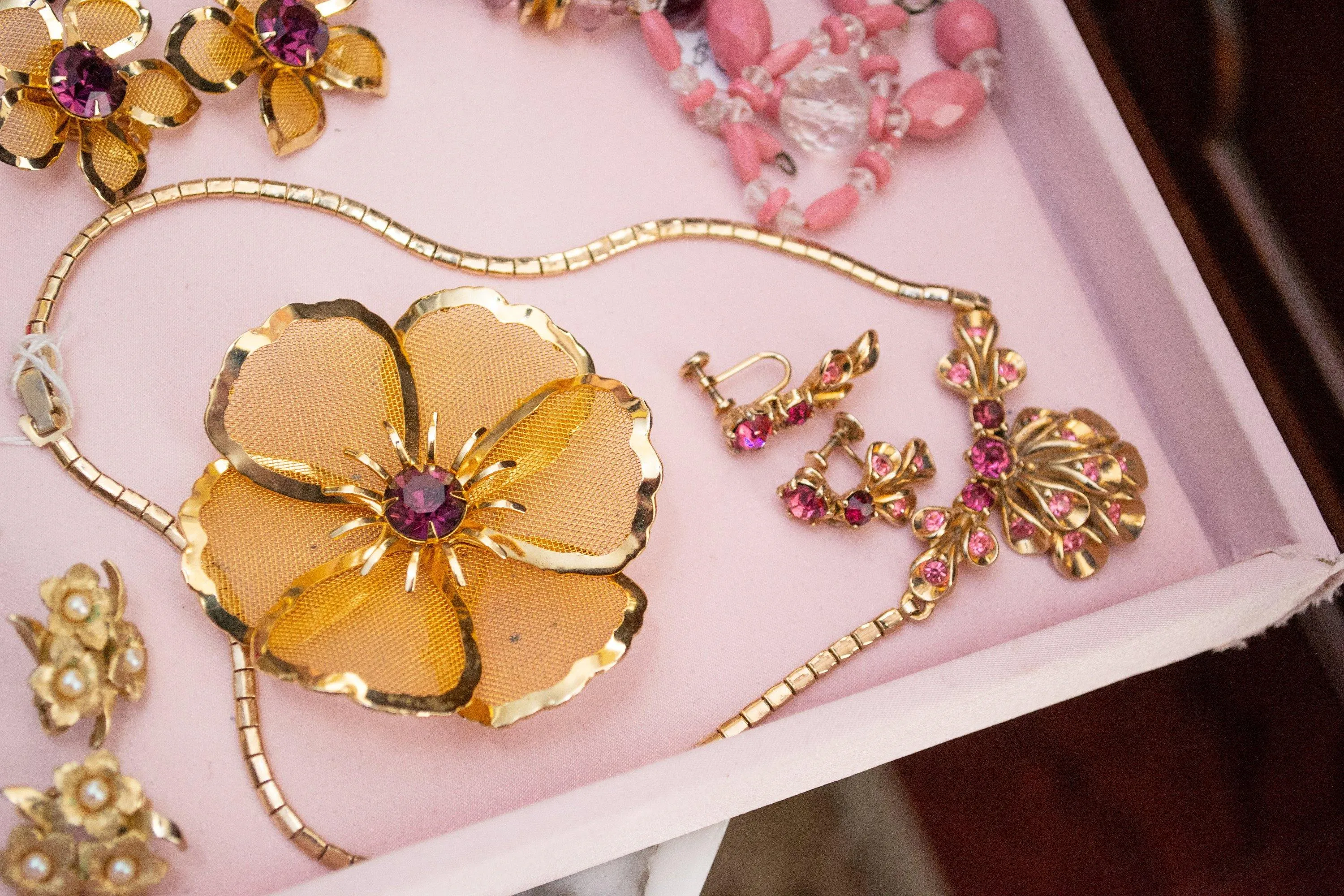 Vintage Boucher Gold Flower and Pearl Statement Earrings, Faux Pearls, Gold Tone Setting, Clip-on