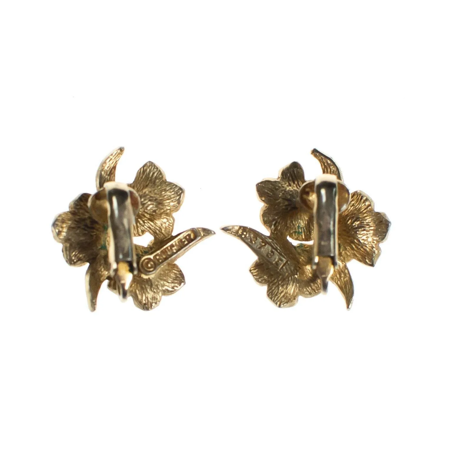 Vintage Boucher Gold Flower and Pearl Statement Earrings, Faux Pearls, Gold Tone Setting, Clip-on