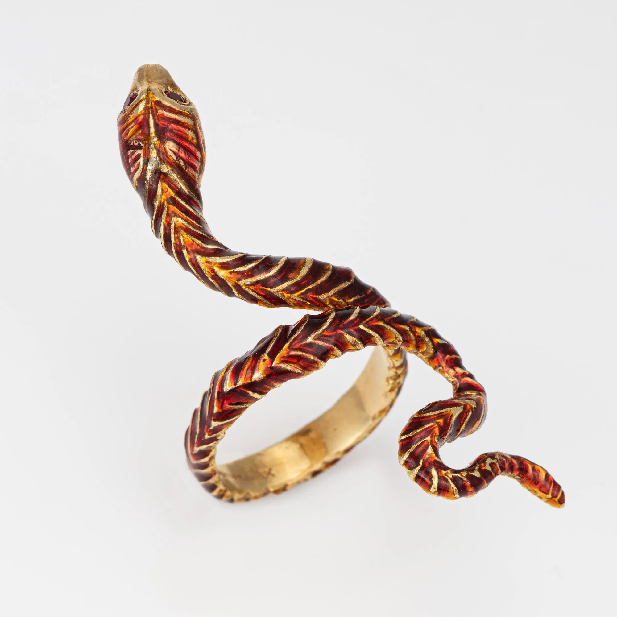 Vintage Cartier Enamel Snake Ring Sz 6 18k Yellow Gold Fine Signed Jewelry