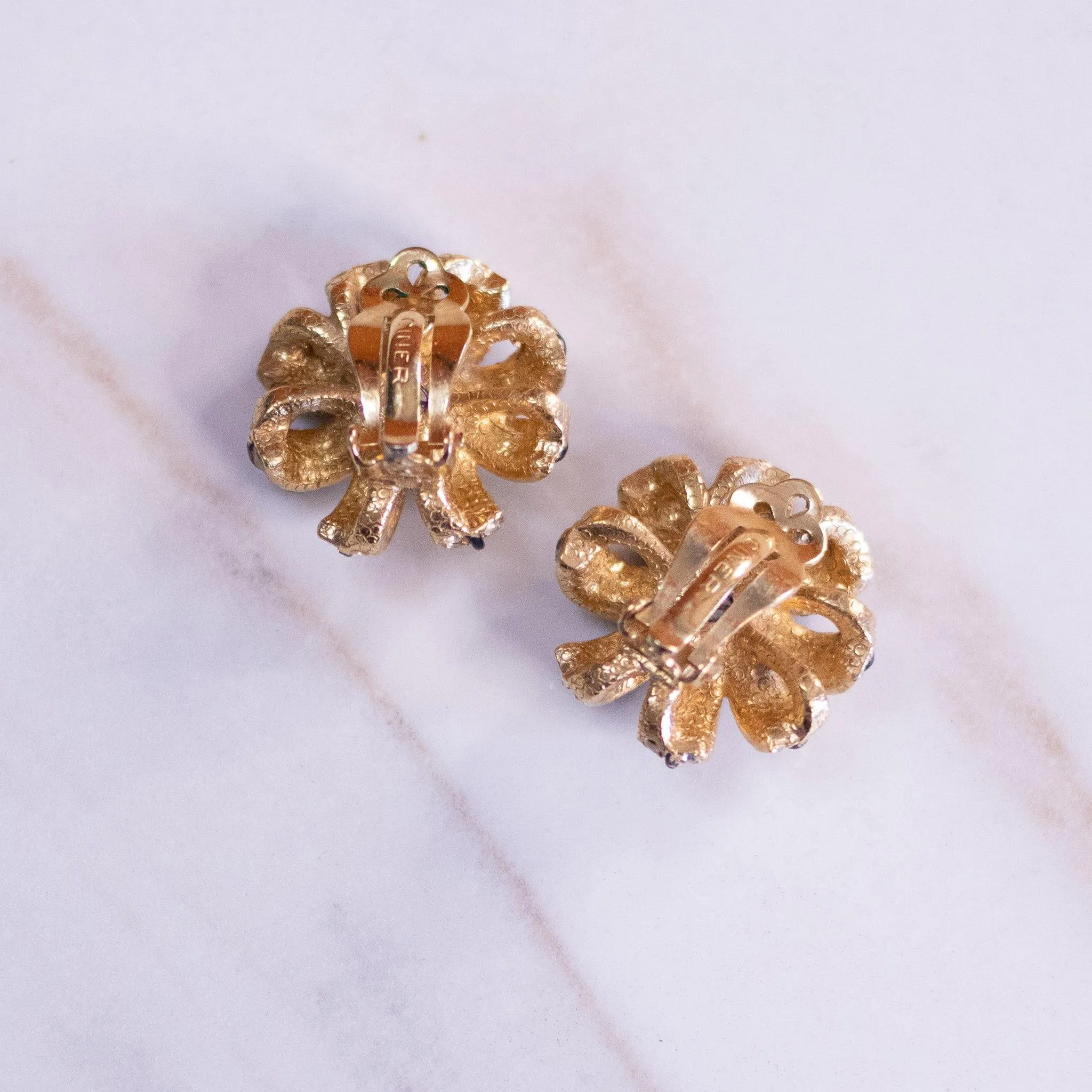 Vintage Ciner Rhinestone Bow Earrings