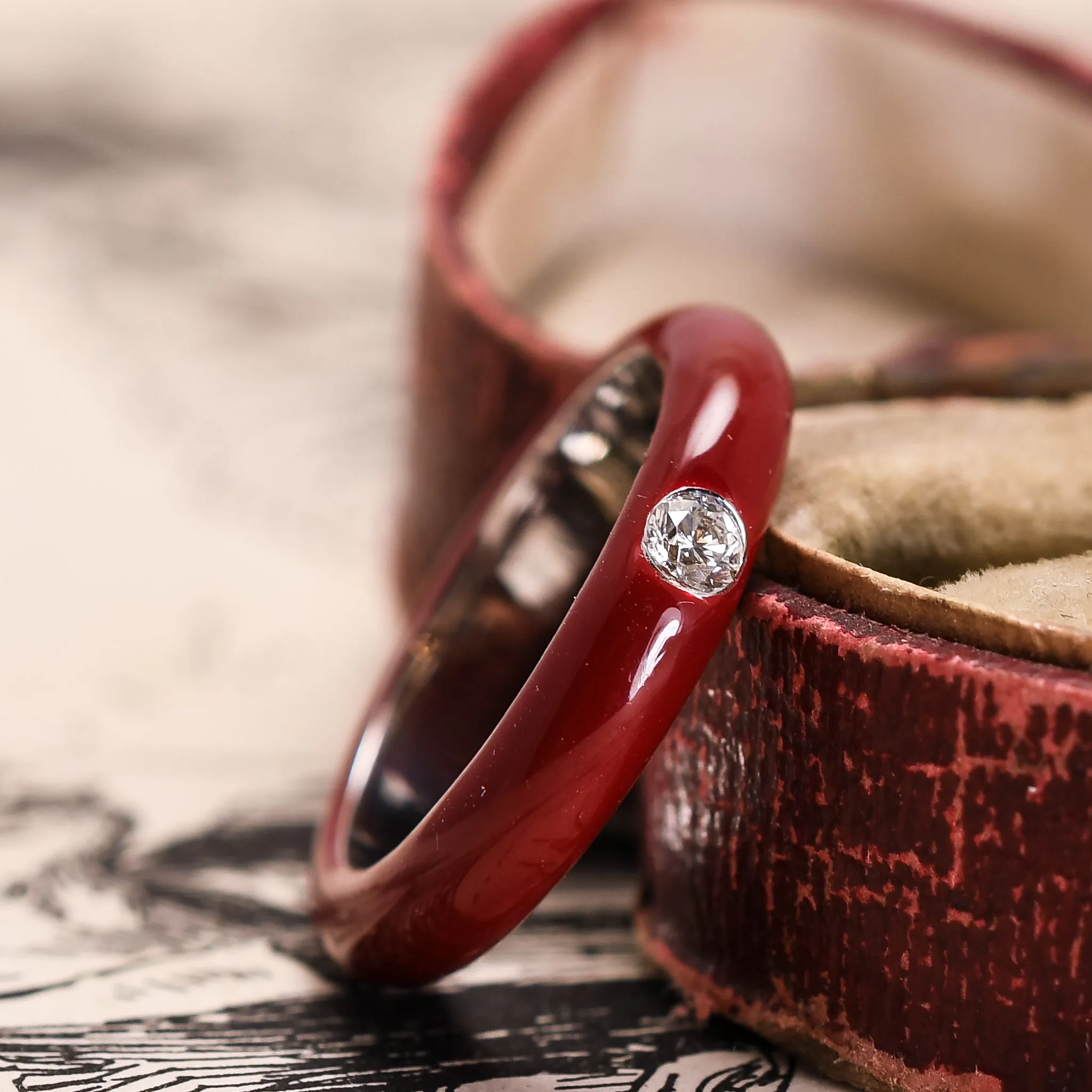 Vintage Diamond & Red Enamel Band