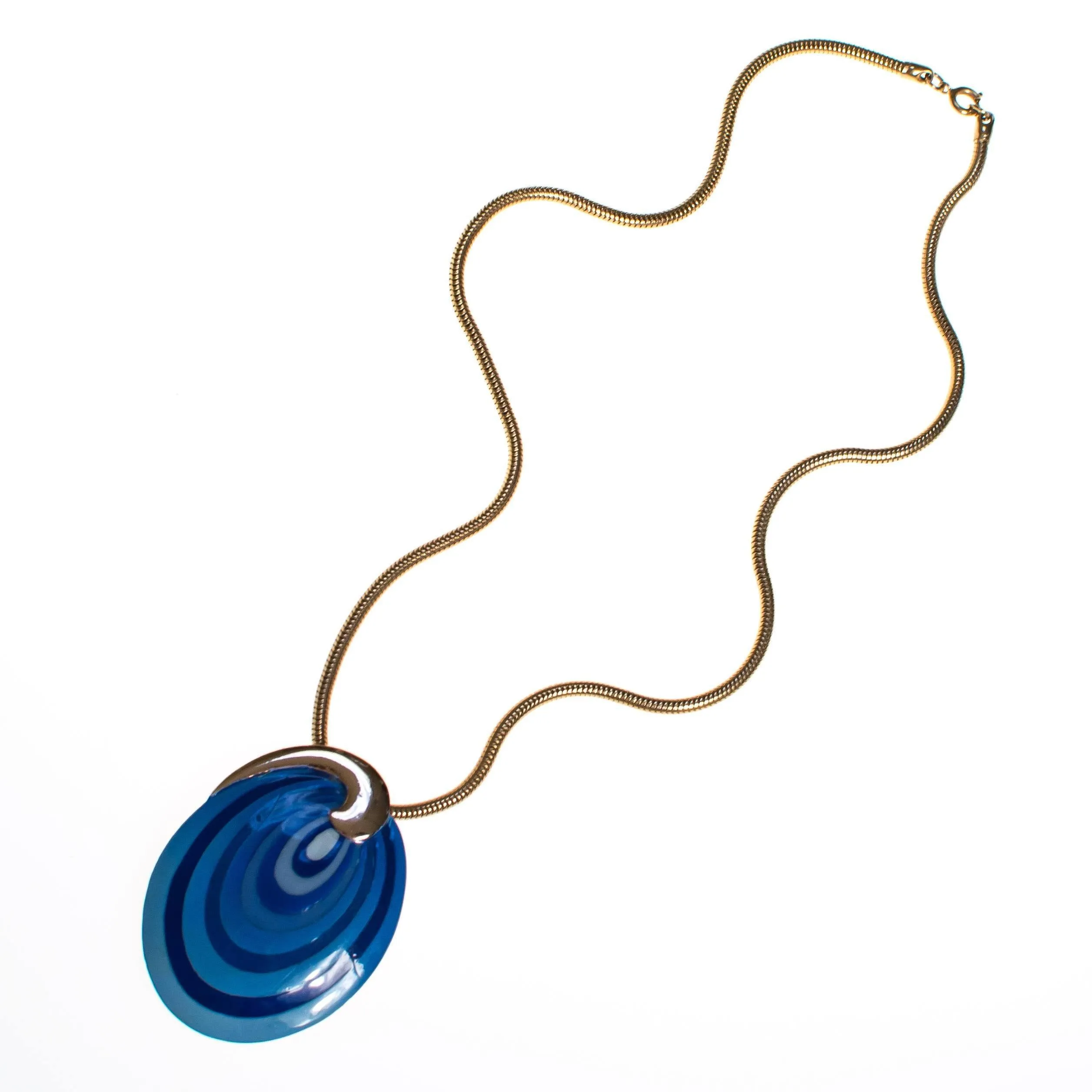 Vintage Eisenberg Blue Swirl Enamel Pendant Necklace, Artist Series, 1960s