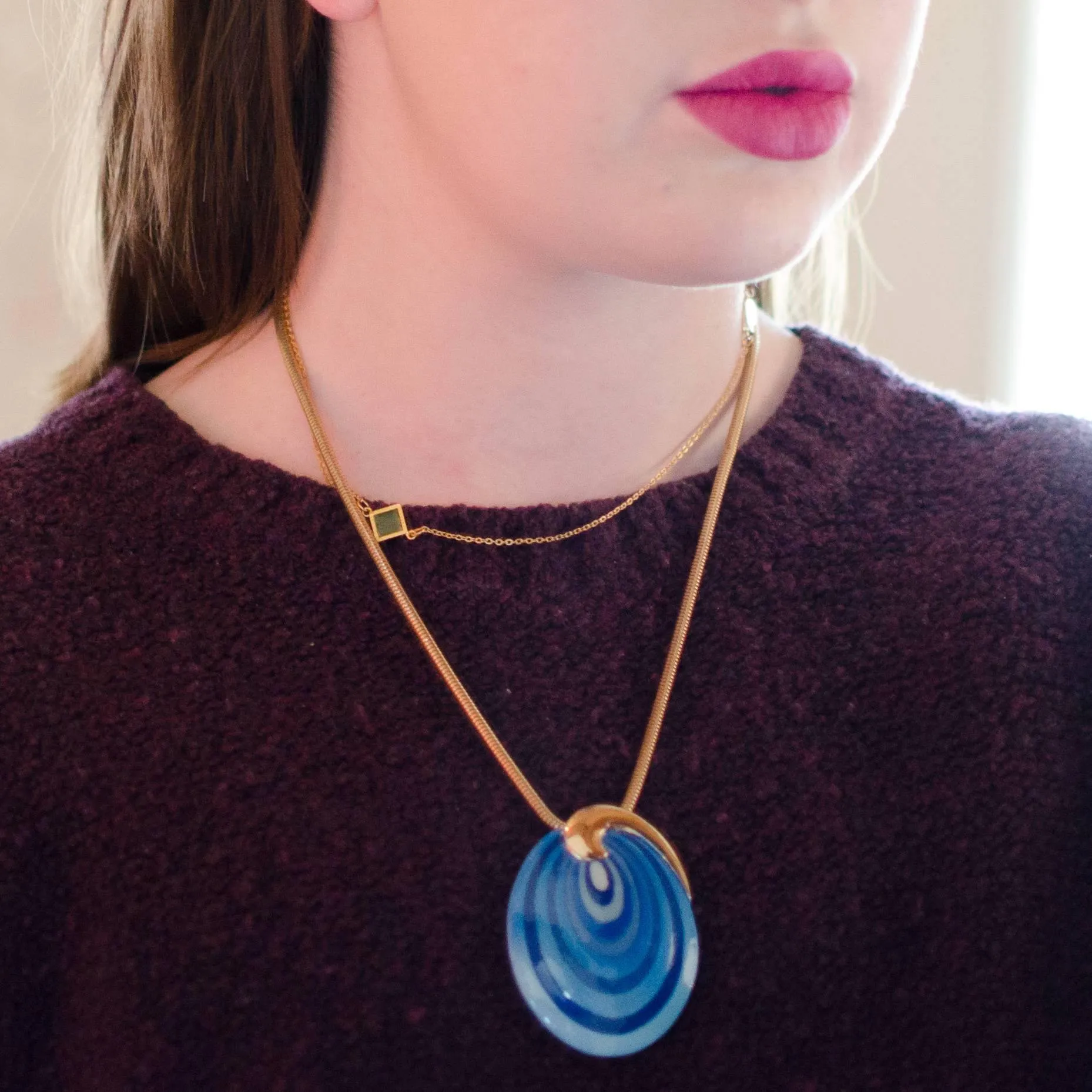Vintage Eisenberg Blue Swirl Enamel Pendant Necklace, Artist Series, 1960s