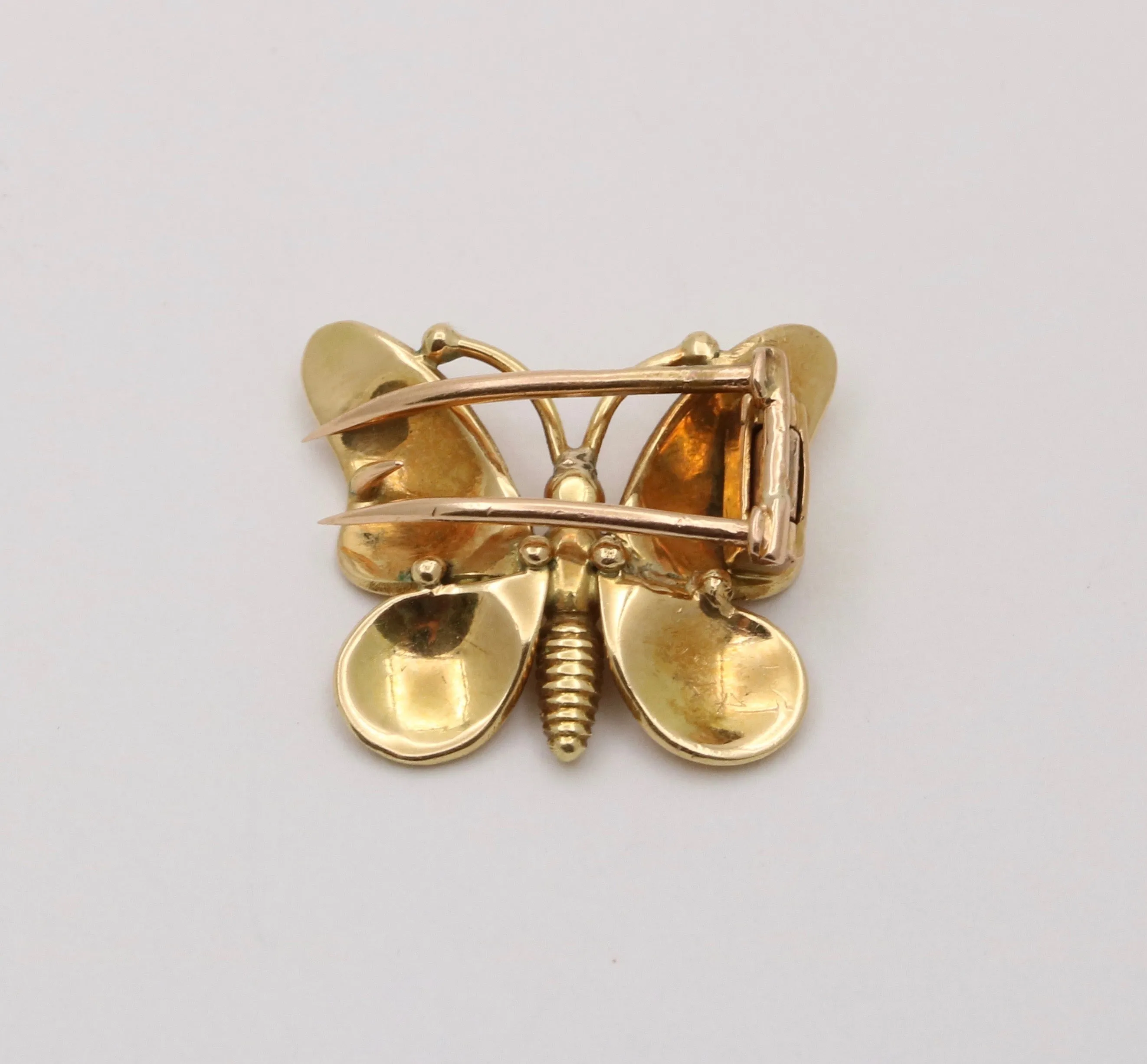 Vintage Enamel and 18K Gold Butterfly Pin, Clip