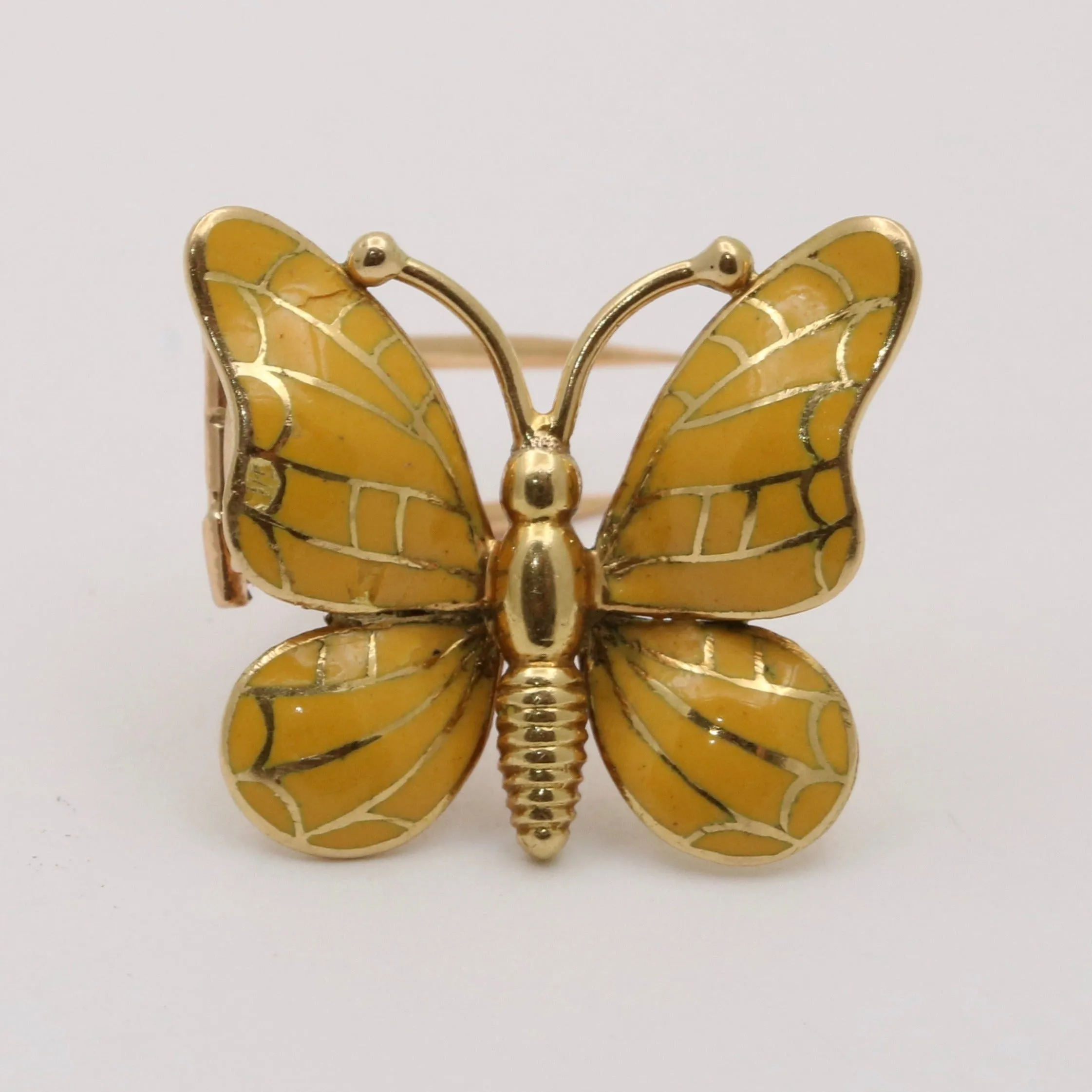 Vintage Enamel and 18K Gold Butterfly Pin, Clip