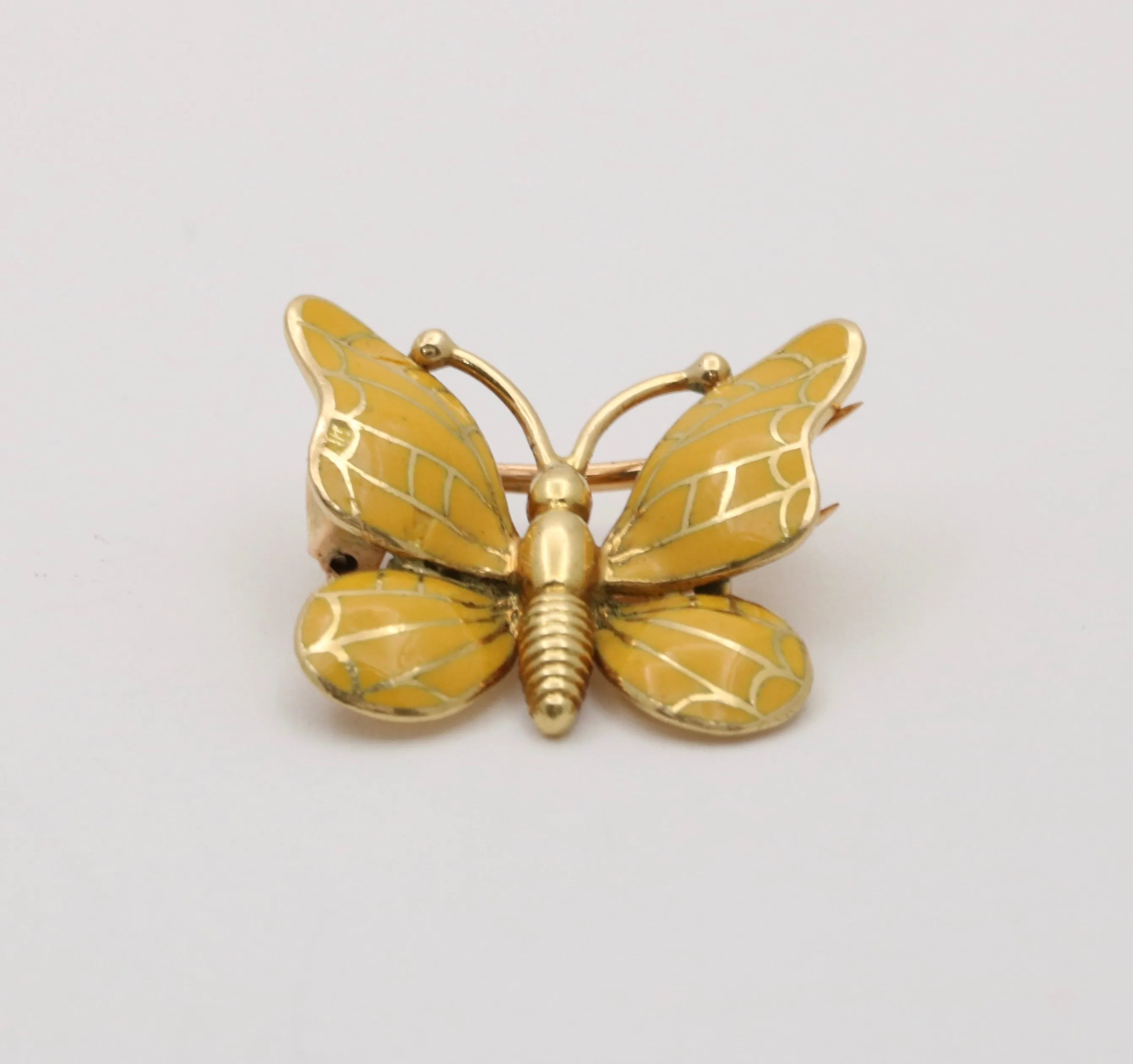 Vintage Enamel and 18K Gold Butterfly Pin, Clip