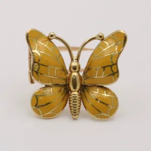 Vintage Enamel and 18K Gold Butterfly Pin, Clip