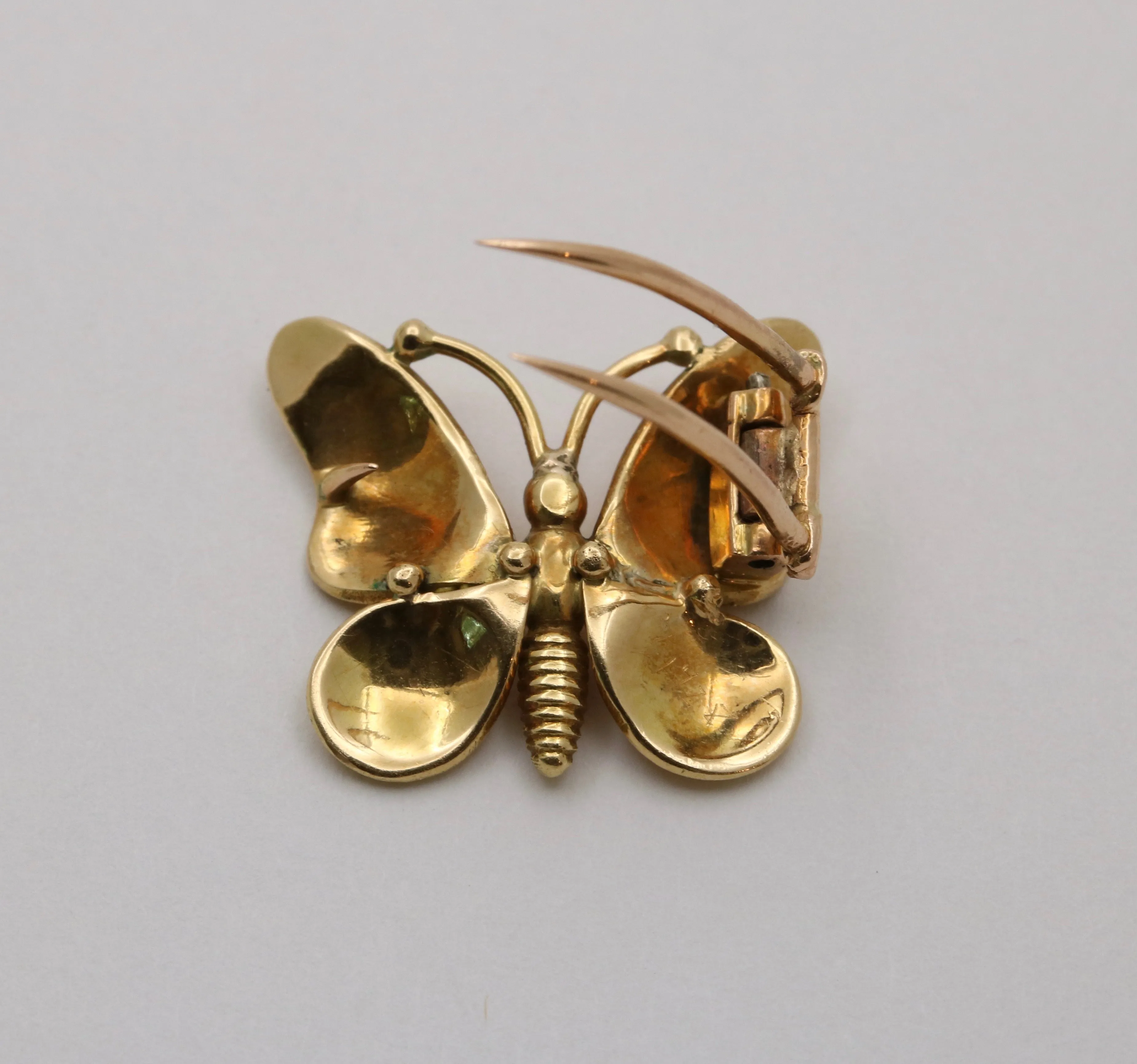 Vintage Enamel and 18K Gold Butterfly Pin, Clip