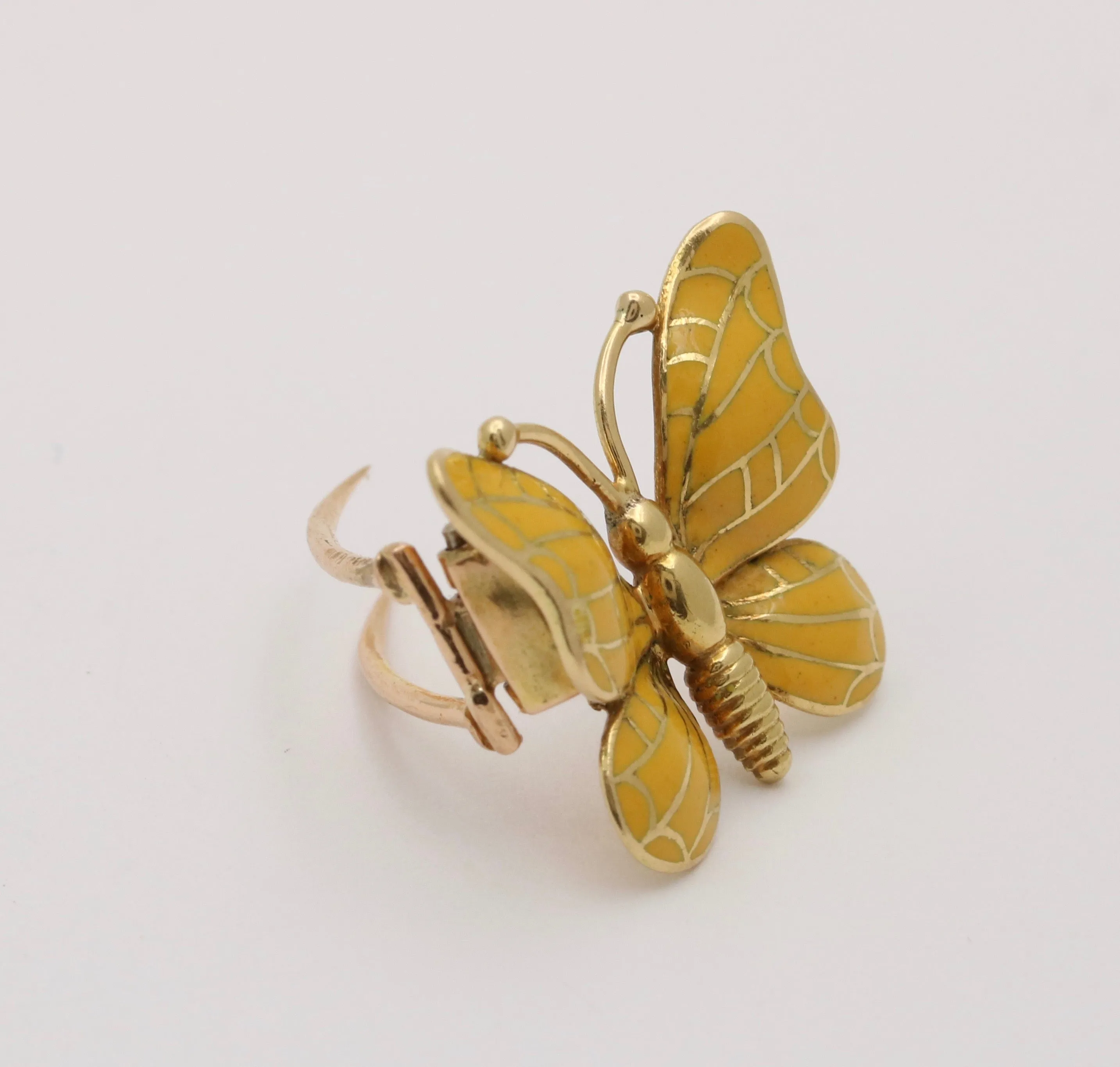 Vintage Enamel and 18K Gold Butterfly Pin, Clip